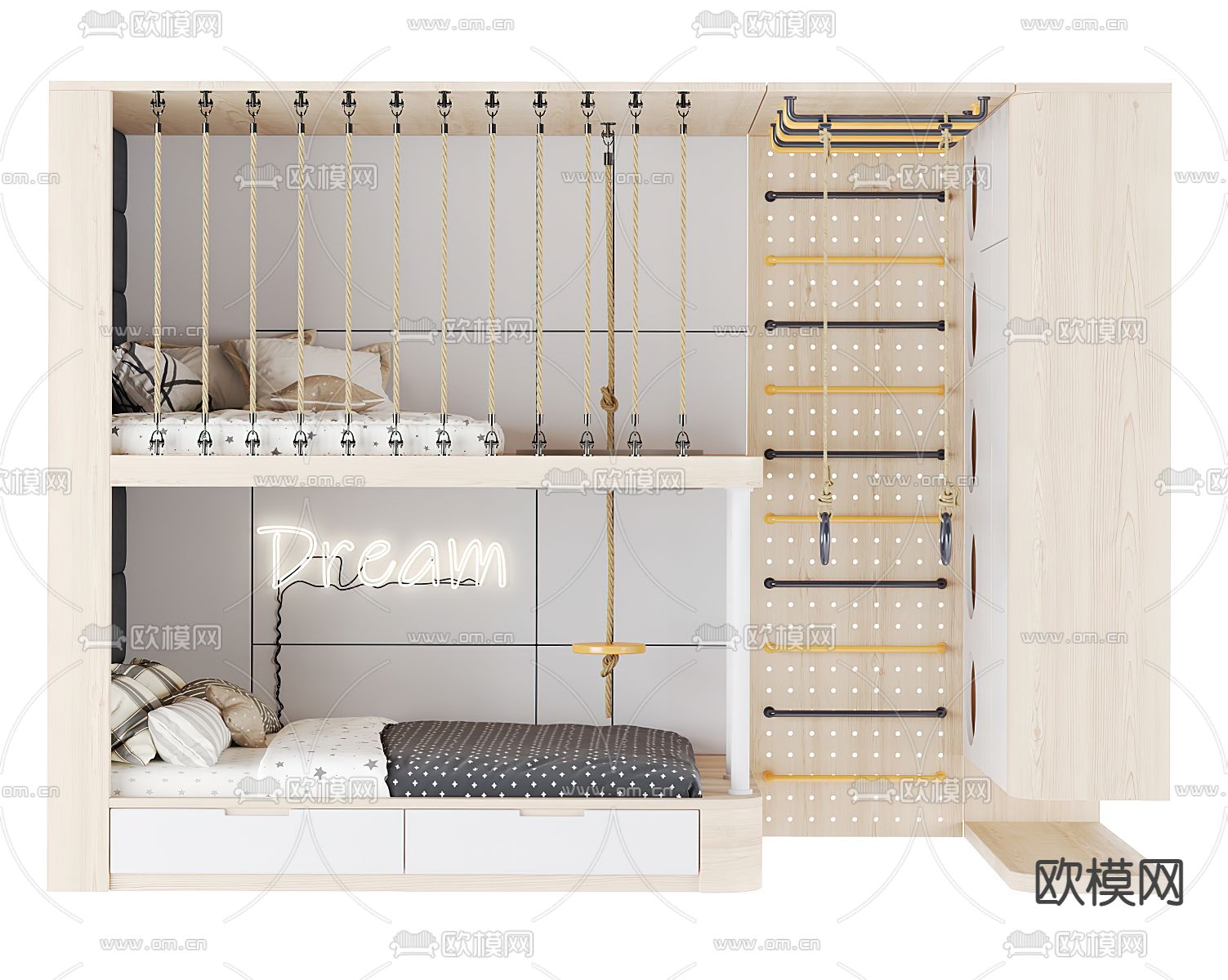 现代儿童床 上下床 双层床su模型
