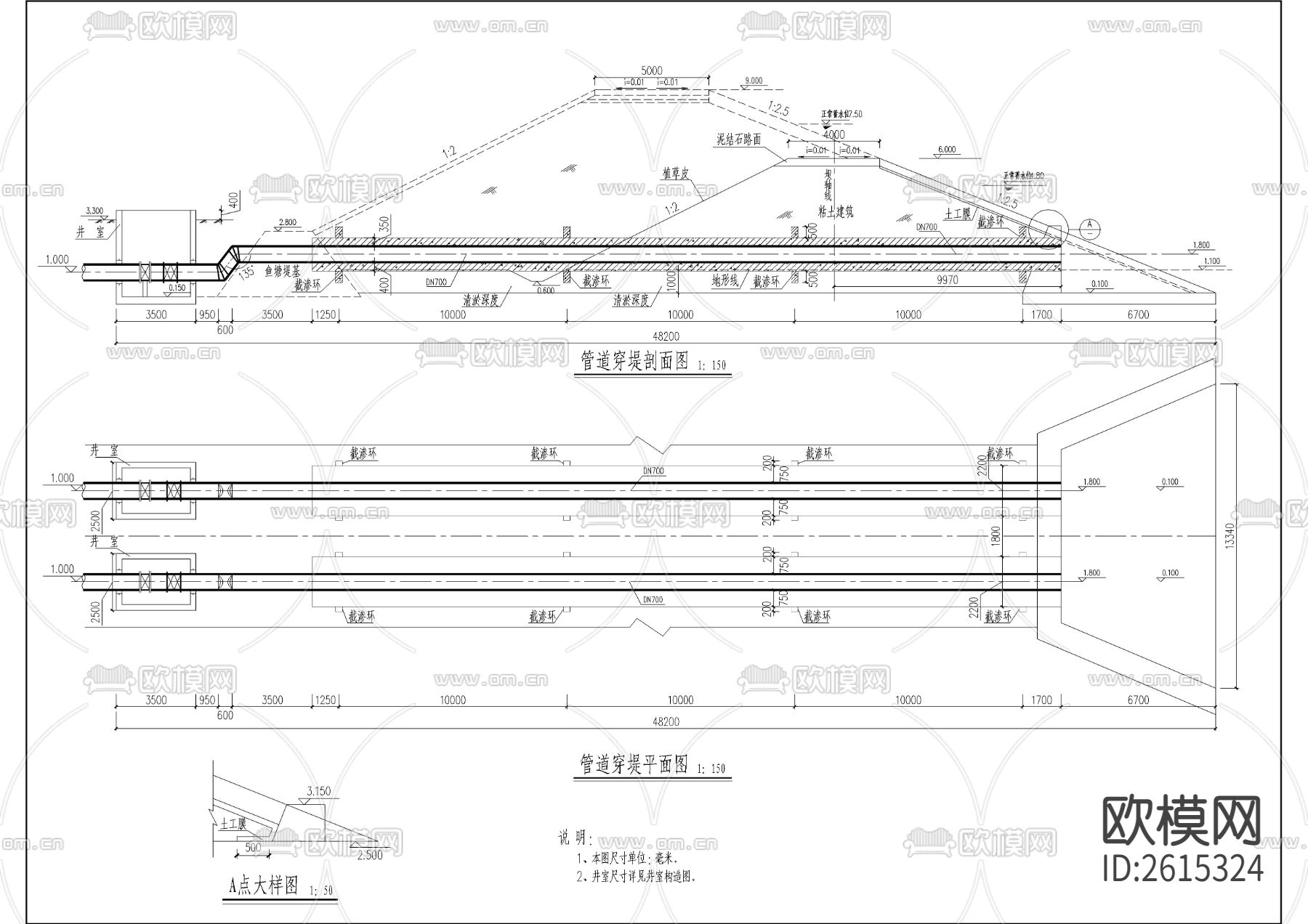 穿堤管CAD节点大样下载（渲染图2）