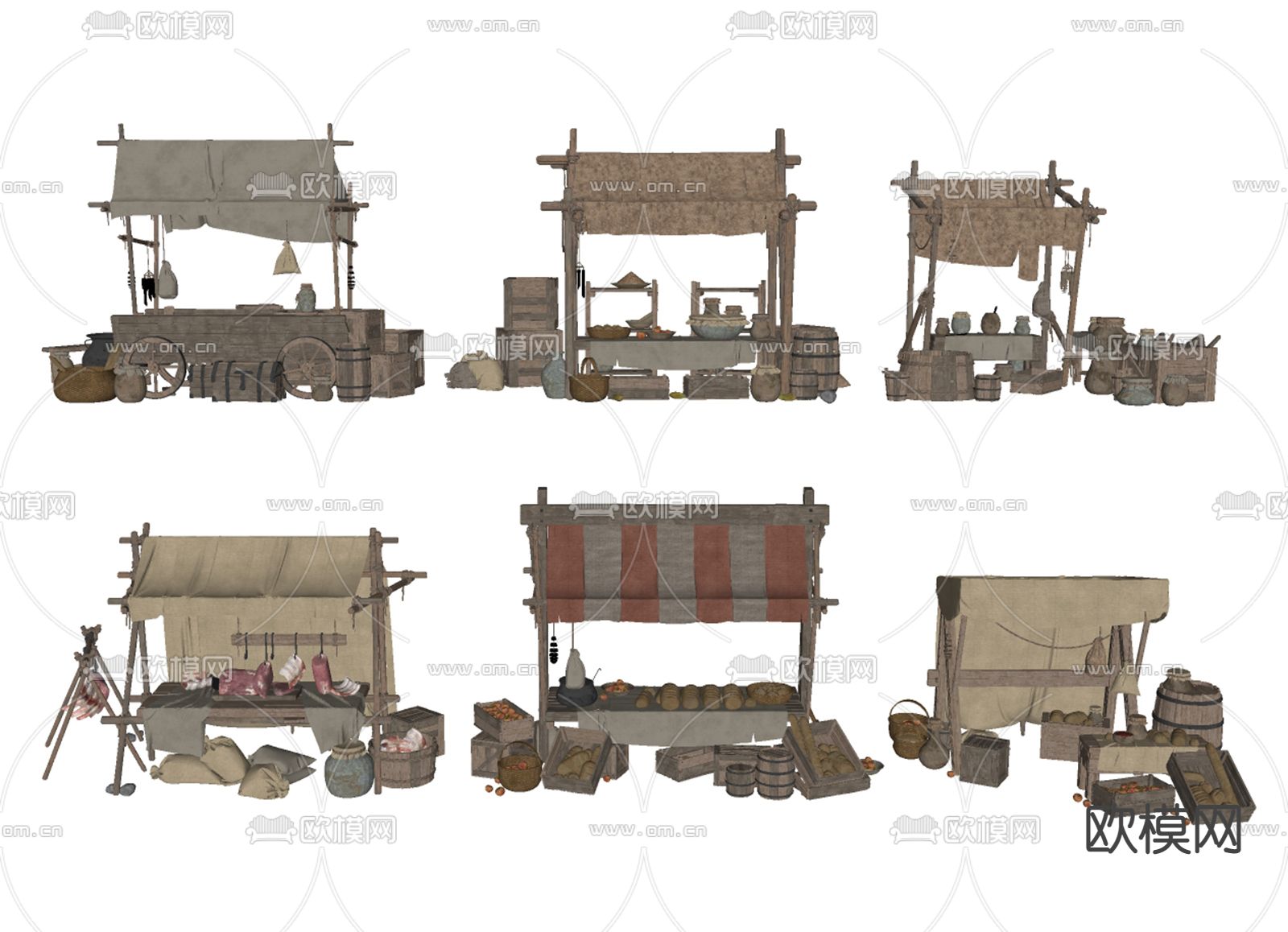 中式外摆摊位su模型下载（渲染图2）