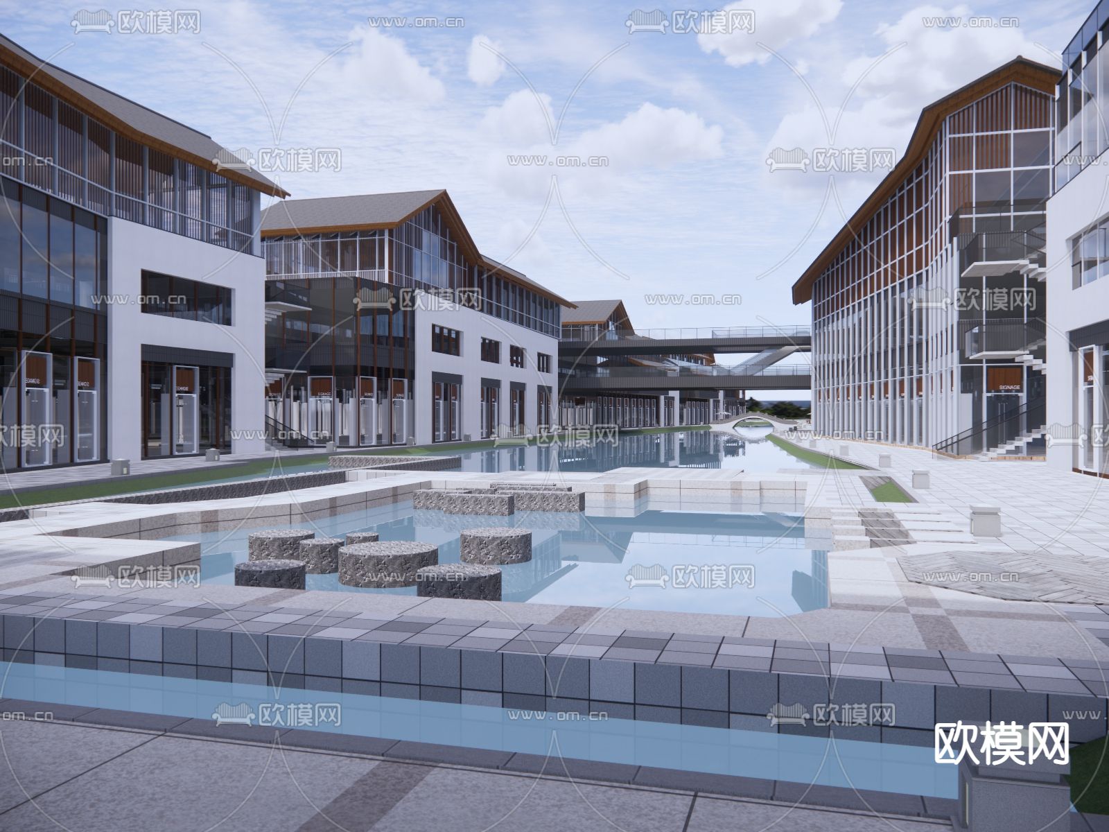 新中式商业街su模型下载_ID14066055_sketchup模型下载-欧模网