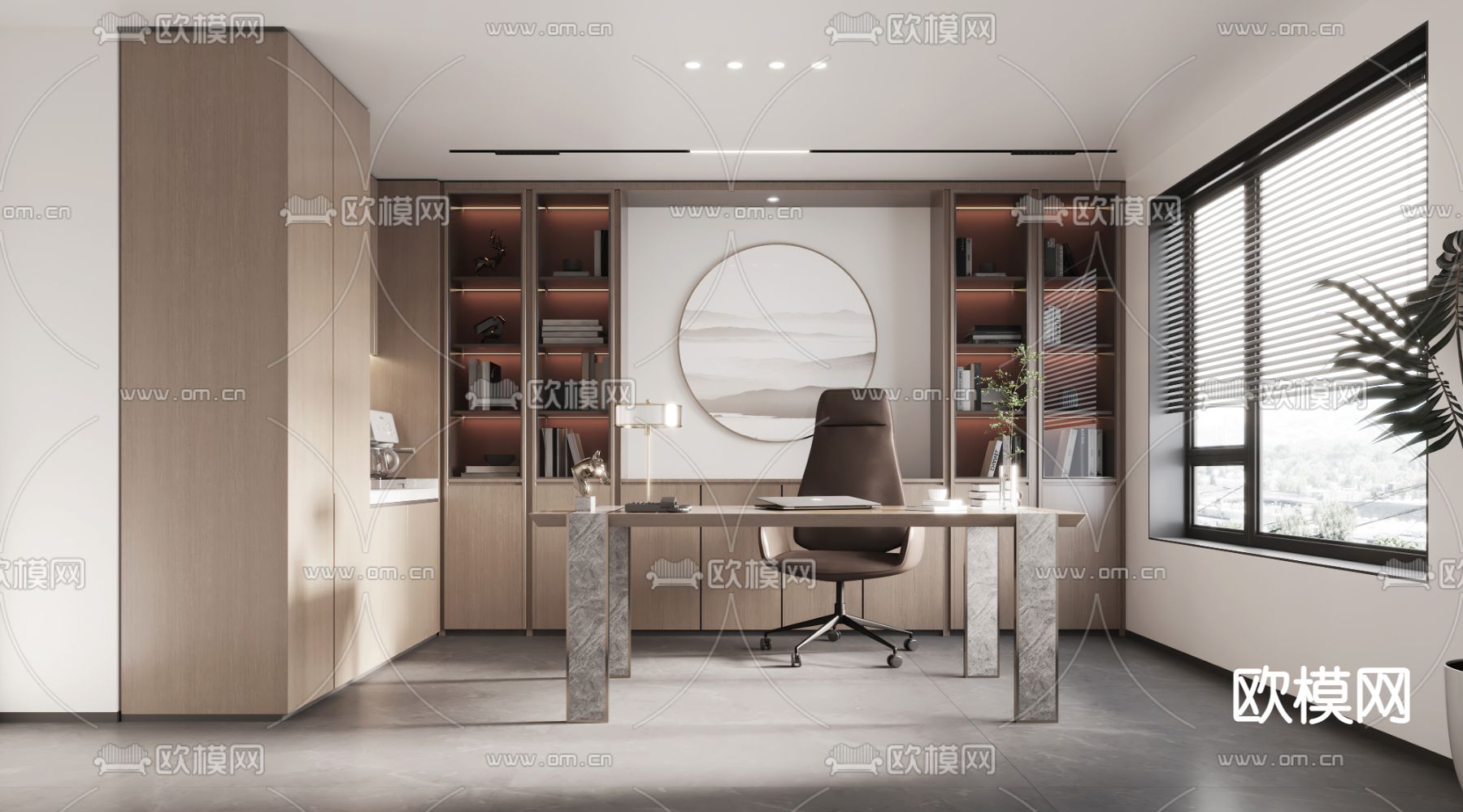 新中式办公室3d模型下载