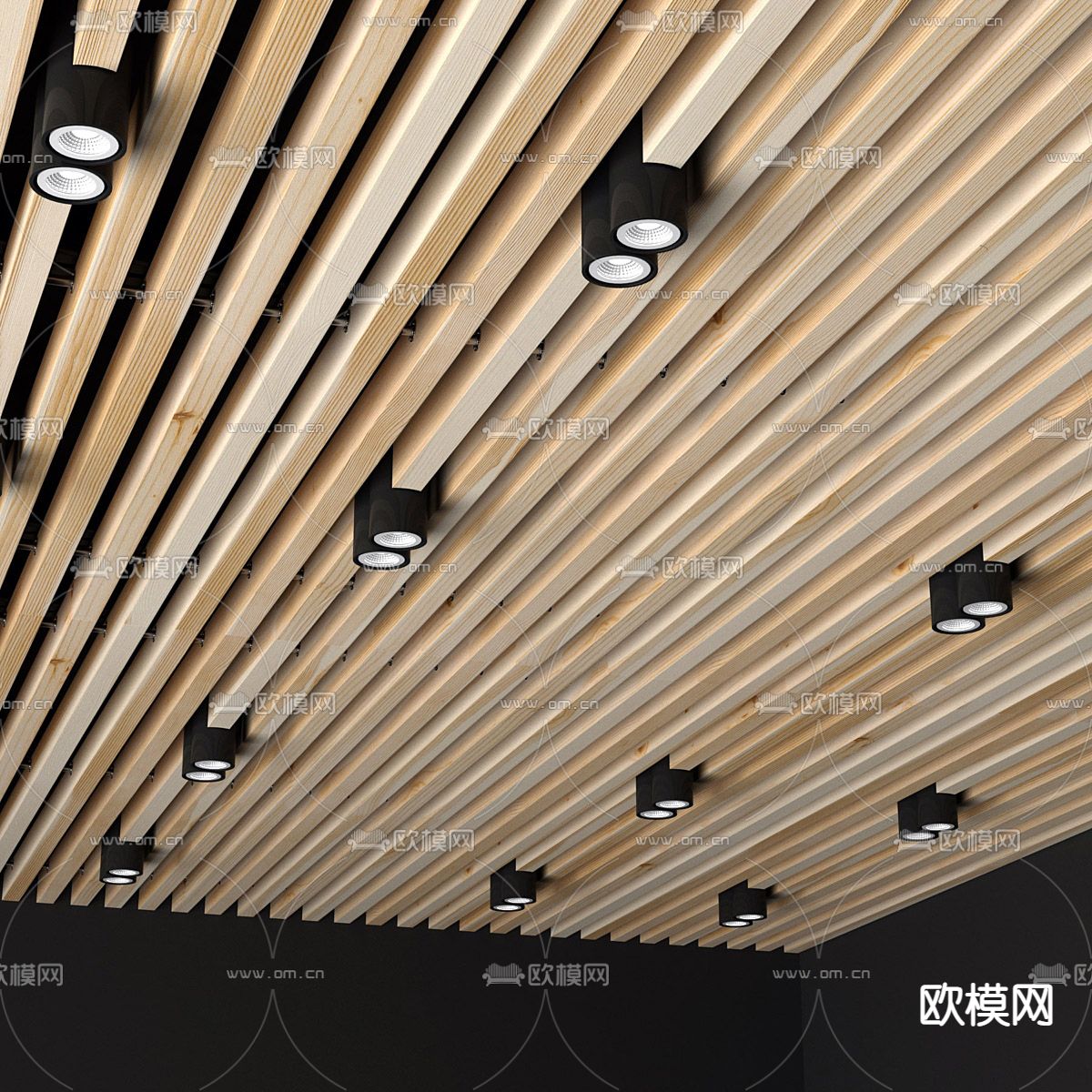 现代格栅吊顶 筒灯射灯su模型下载_ID14066406_sketchup模型下载-欧模网