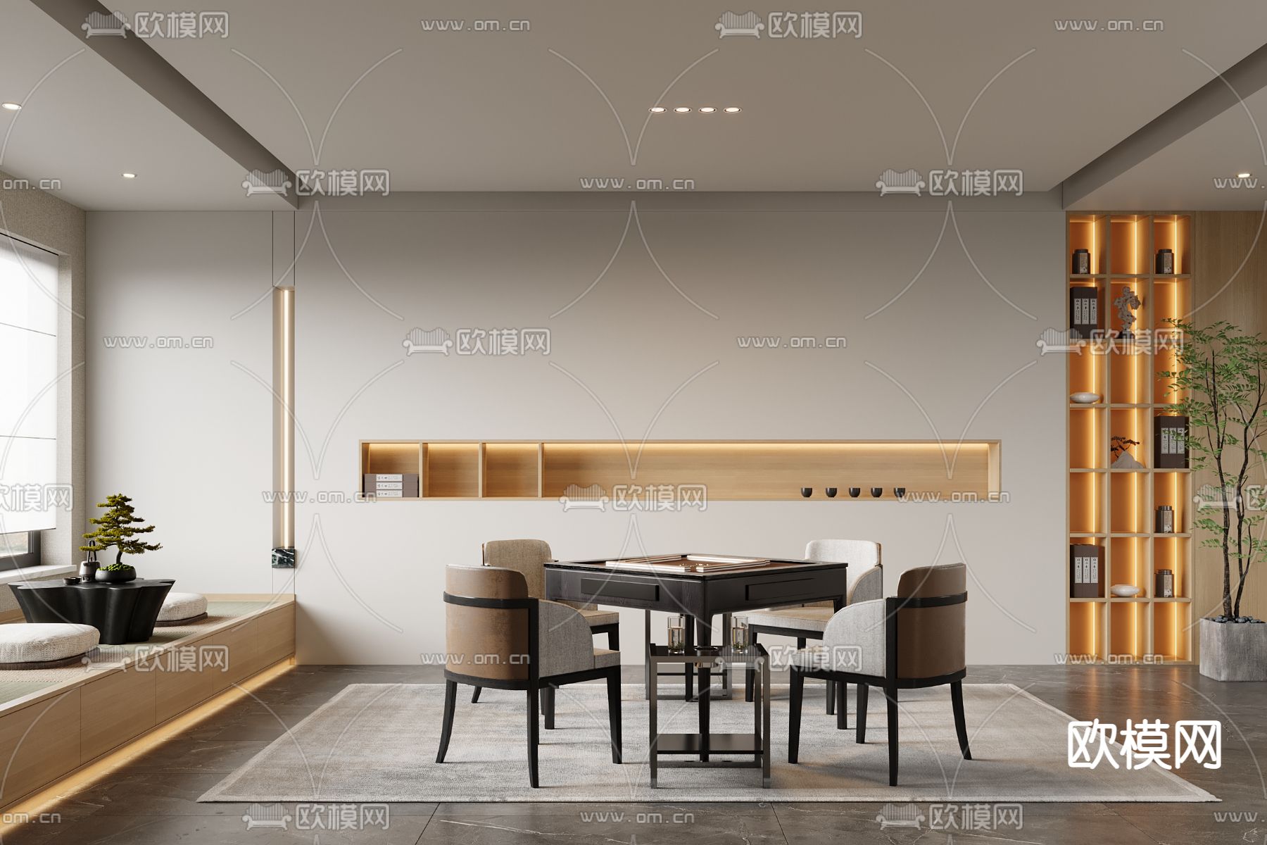 新中式棋牌室su模型下载（渲染图1）