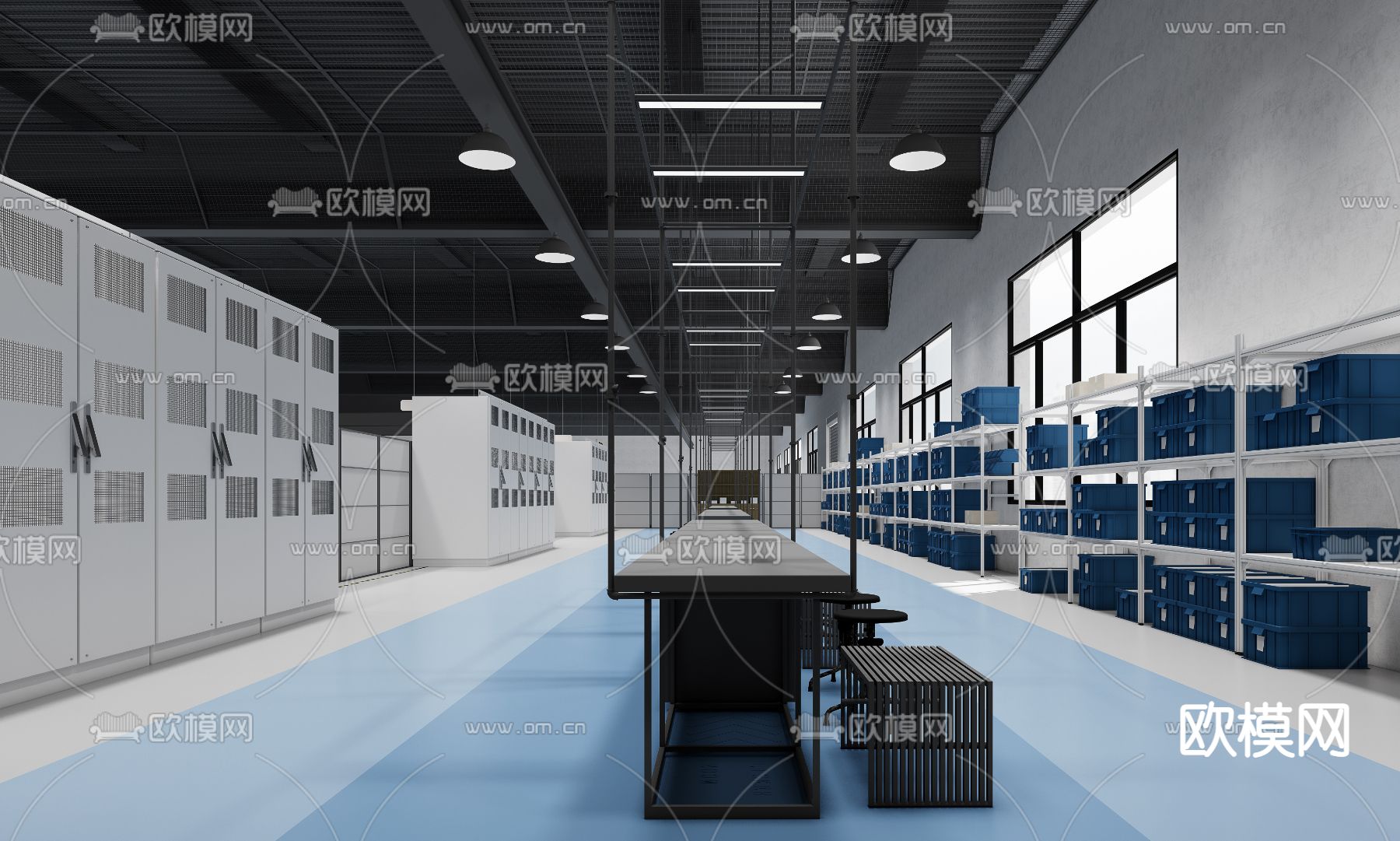 现代工厂车间区su模型下载（渲染图1）
