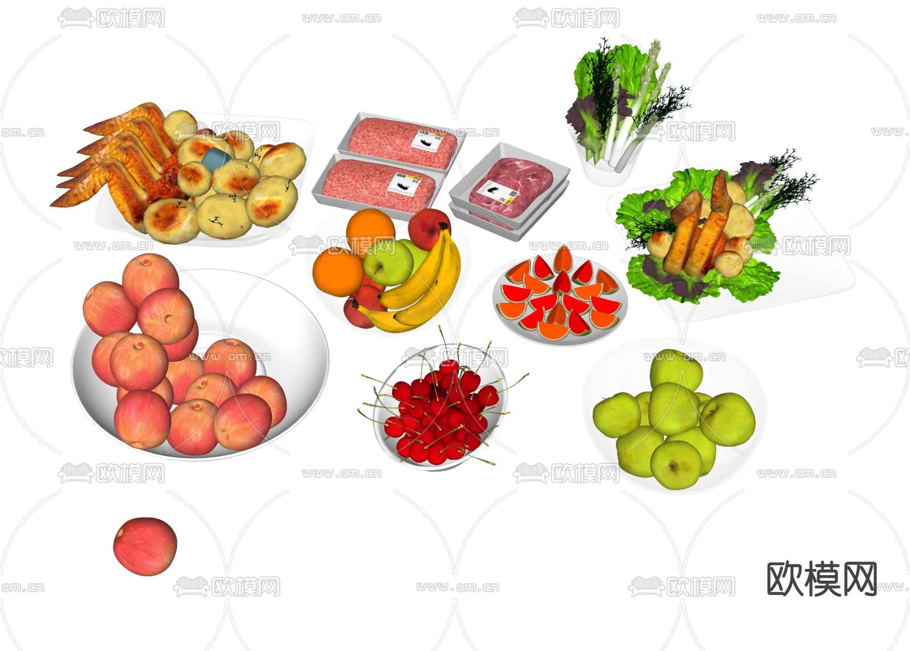 水果 蔬菜 苹果 橘子su模型下载（渲染图2）