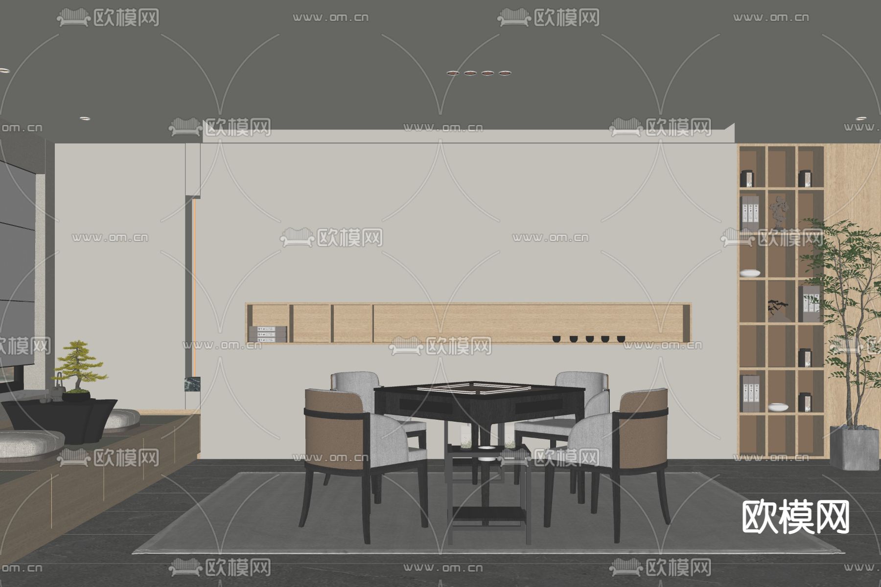 新中式棋牌室su模型下载（渲染图2）