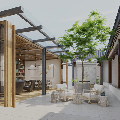  现代庭院景观su模型 