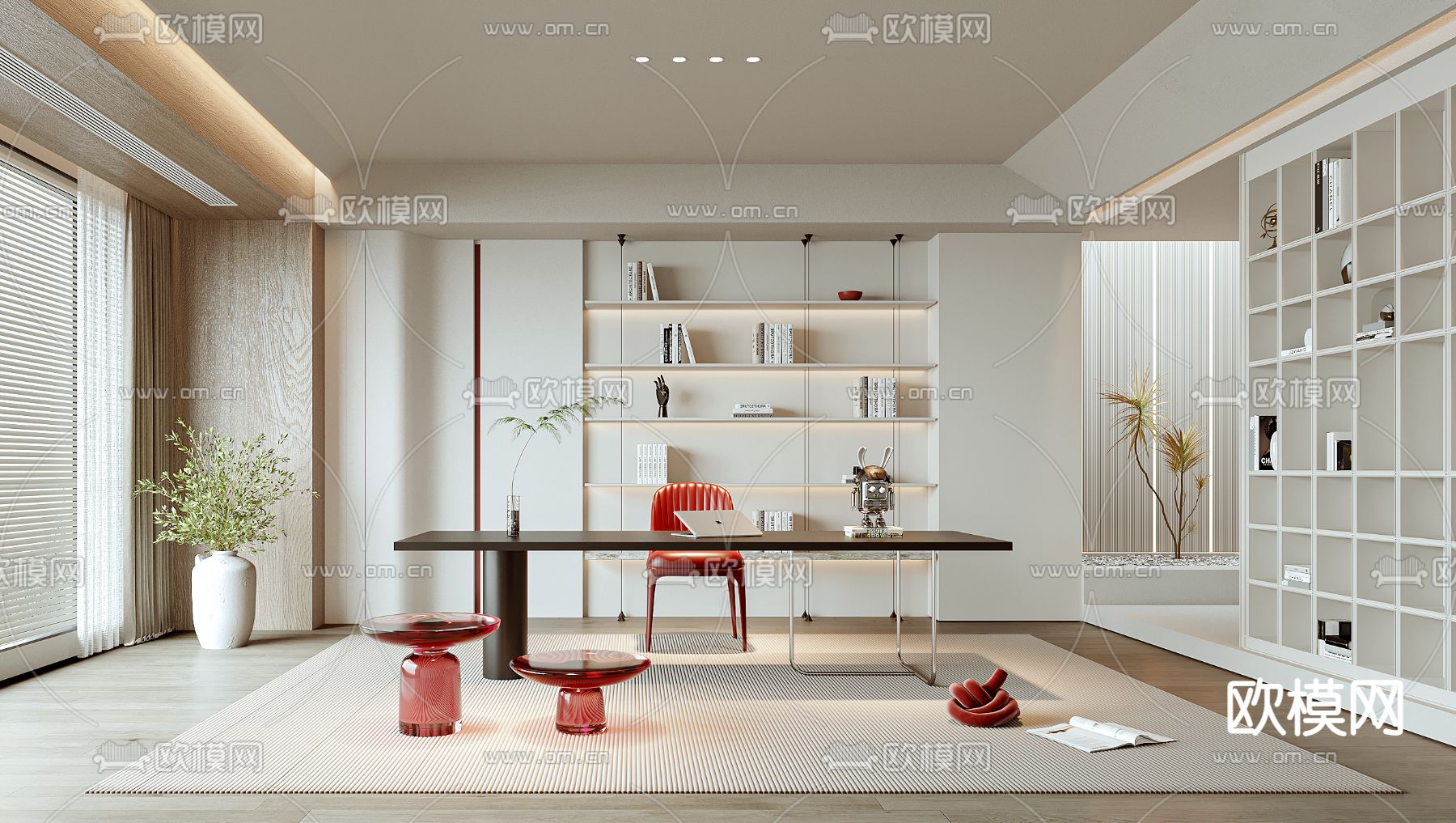 现代书房3d模型下载（渲染图1）