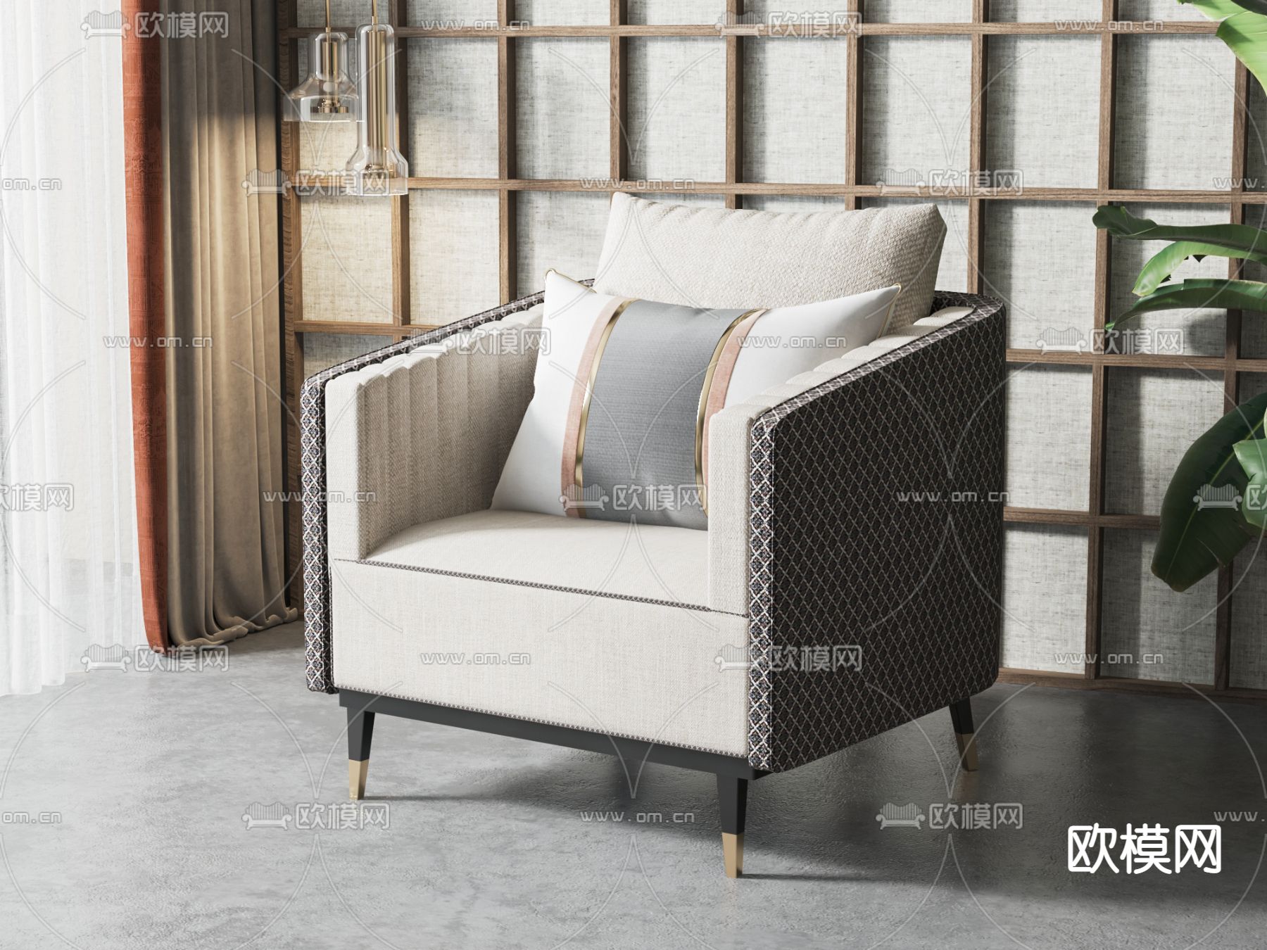 新中式沙发 单人沙发3d模型下载