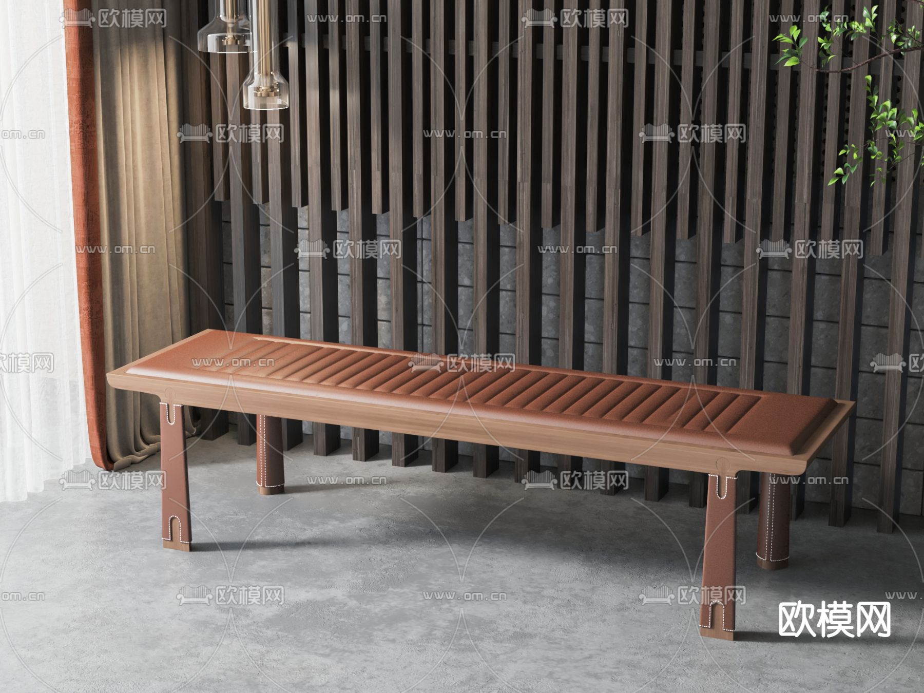 新中式长凳su模型下载（渲染图1）