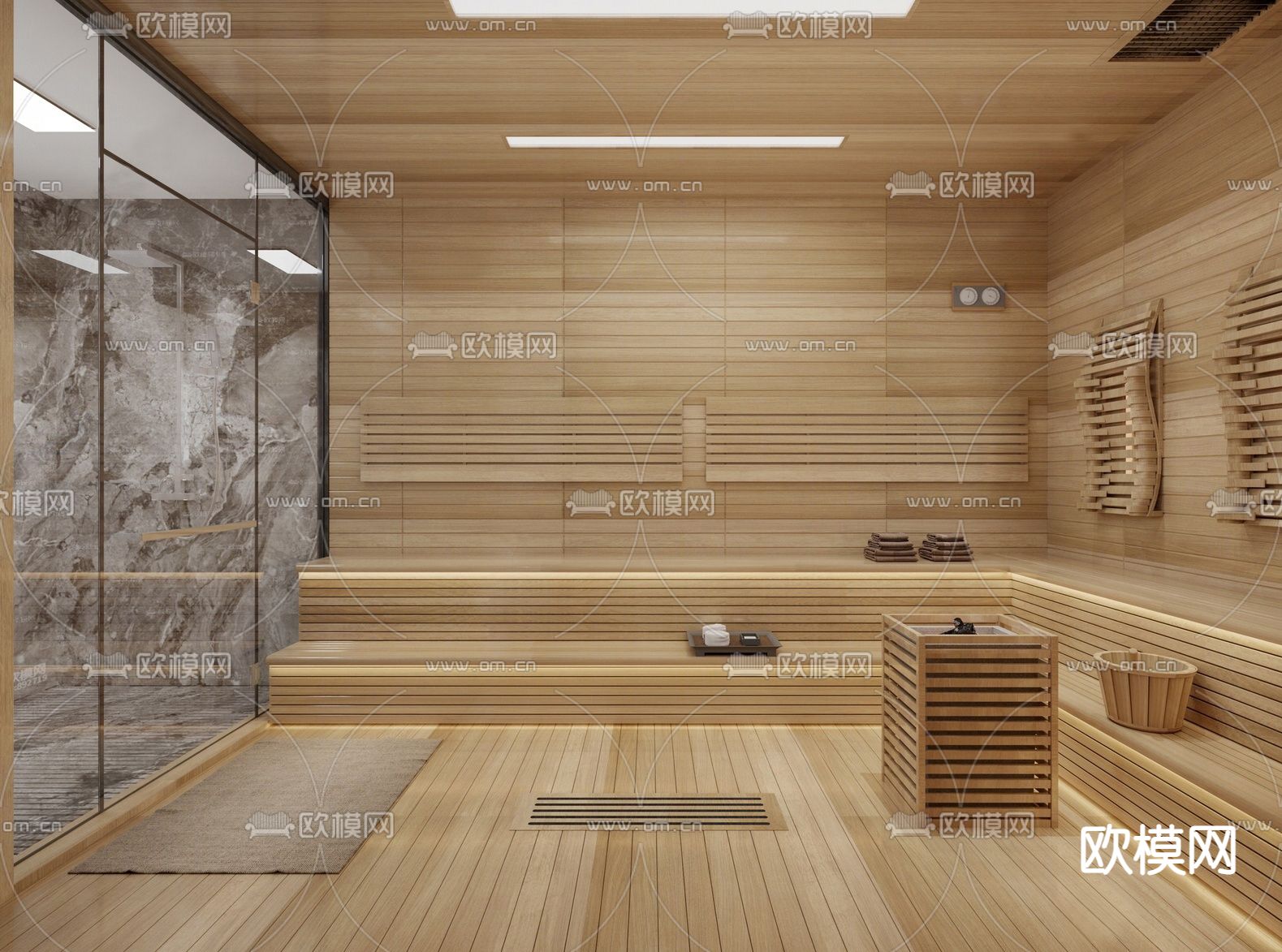 现代洗浴桑拿房su模型下载（渲染图1）