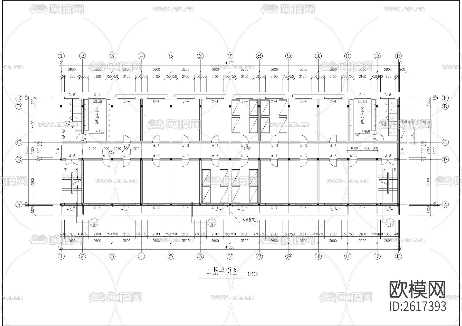 杭州车业有限公司宿舍楼CAD施工图下载（渲染图3）
