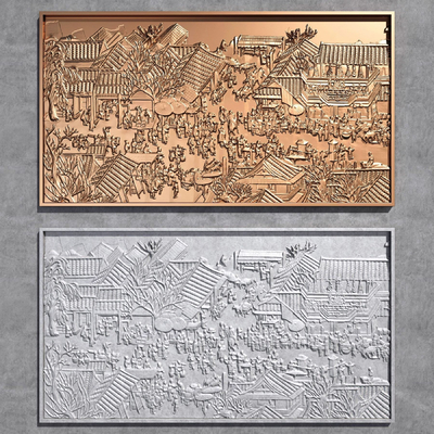  新中式浮雕 雕花牌匾su模型 