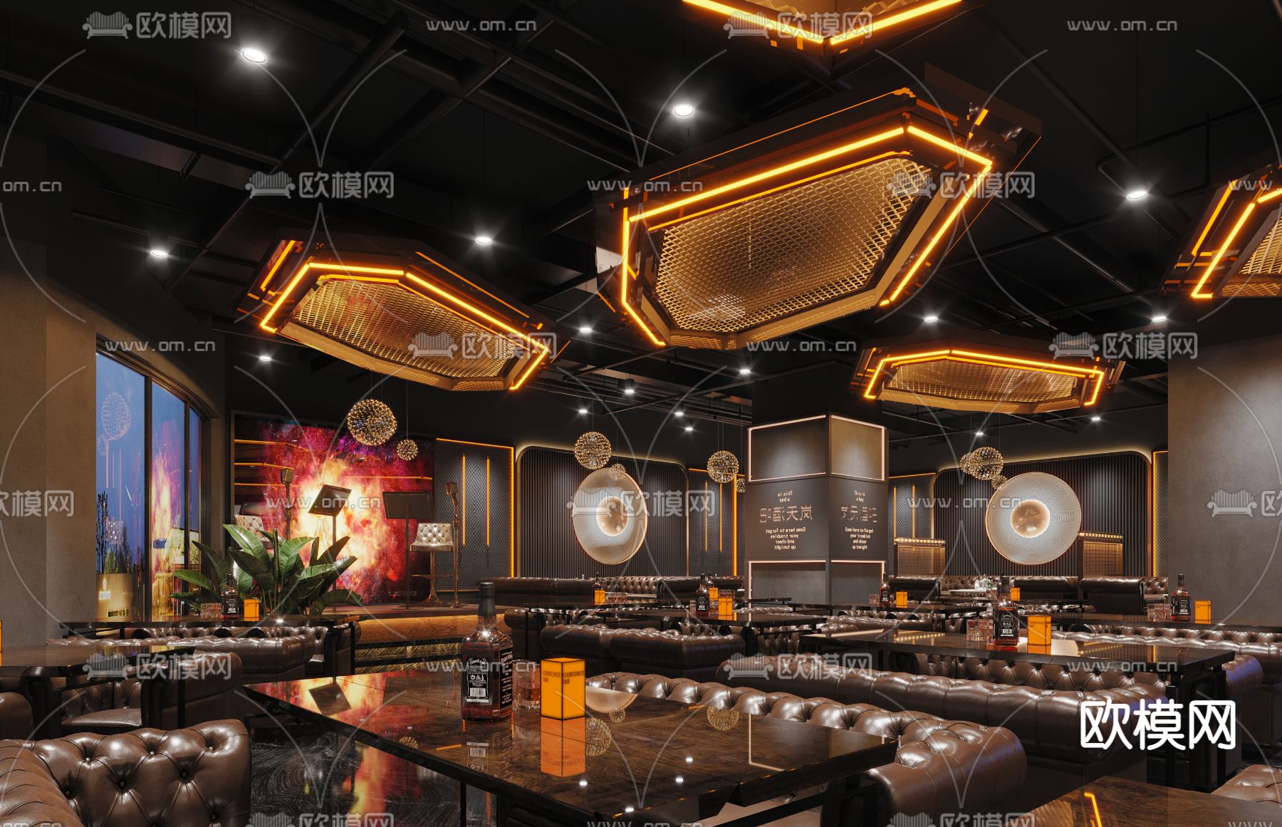 工业风酒吧 清吧 音乐餐吧3d模型下载_ID14064020_3dmax免费模型-欧模网