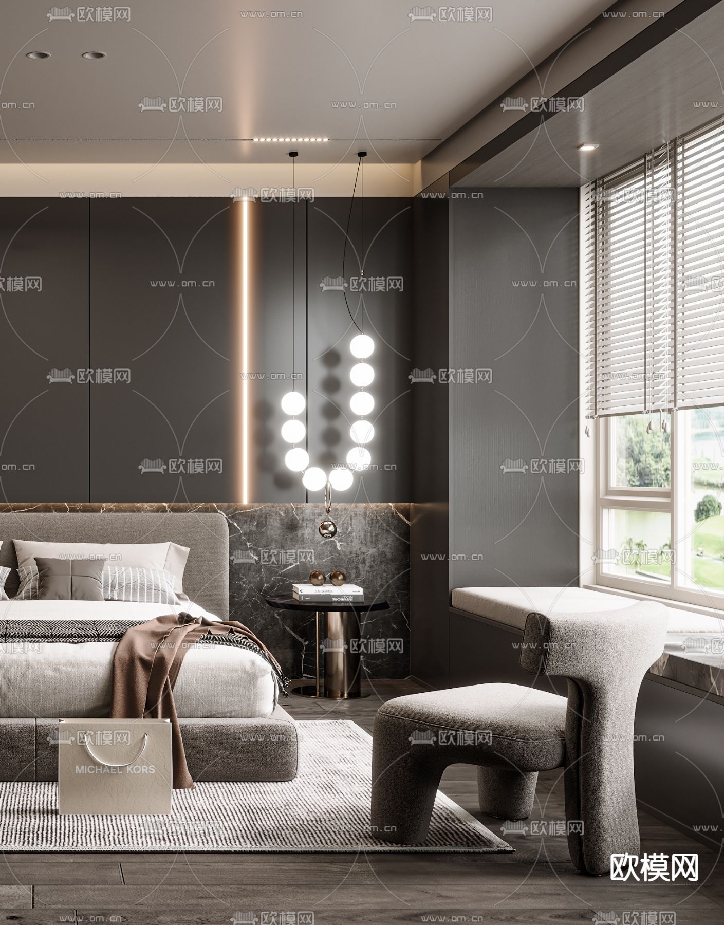 暗黑风卧室 主卧3d模型下载（渲染图3）