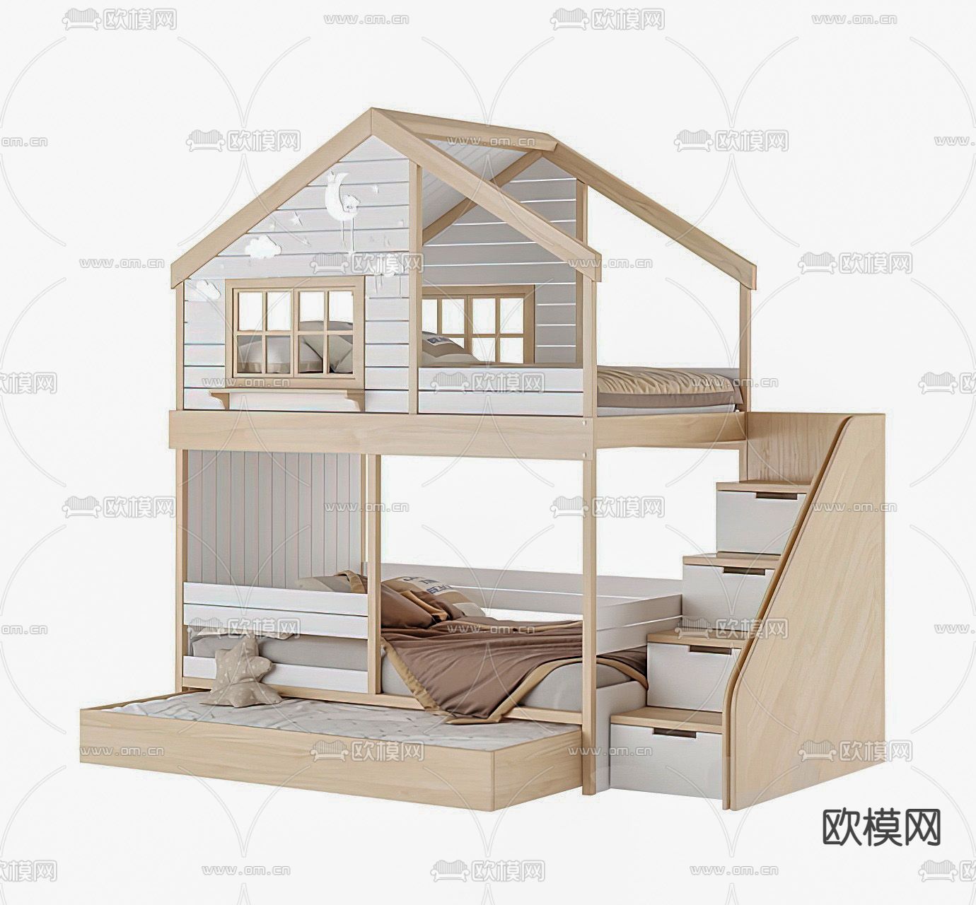 北欧儿童床 上下床su模型下载（渲染图1）