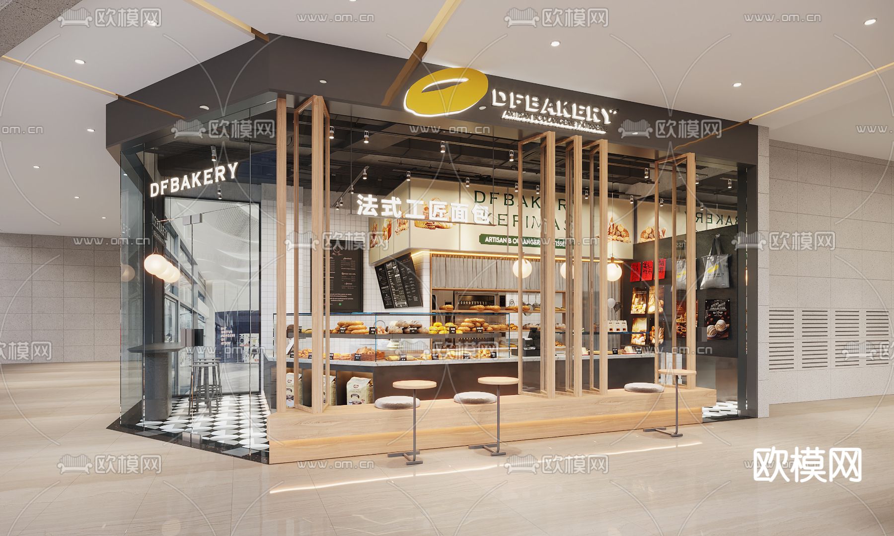 现代面包烘培店su模型下载（渲染图1）