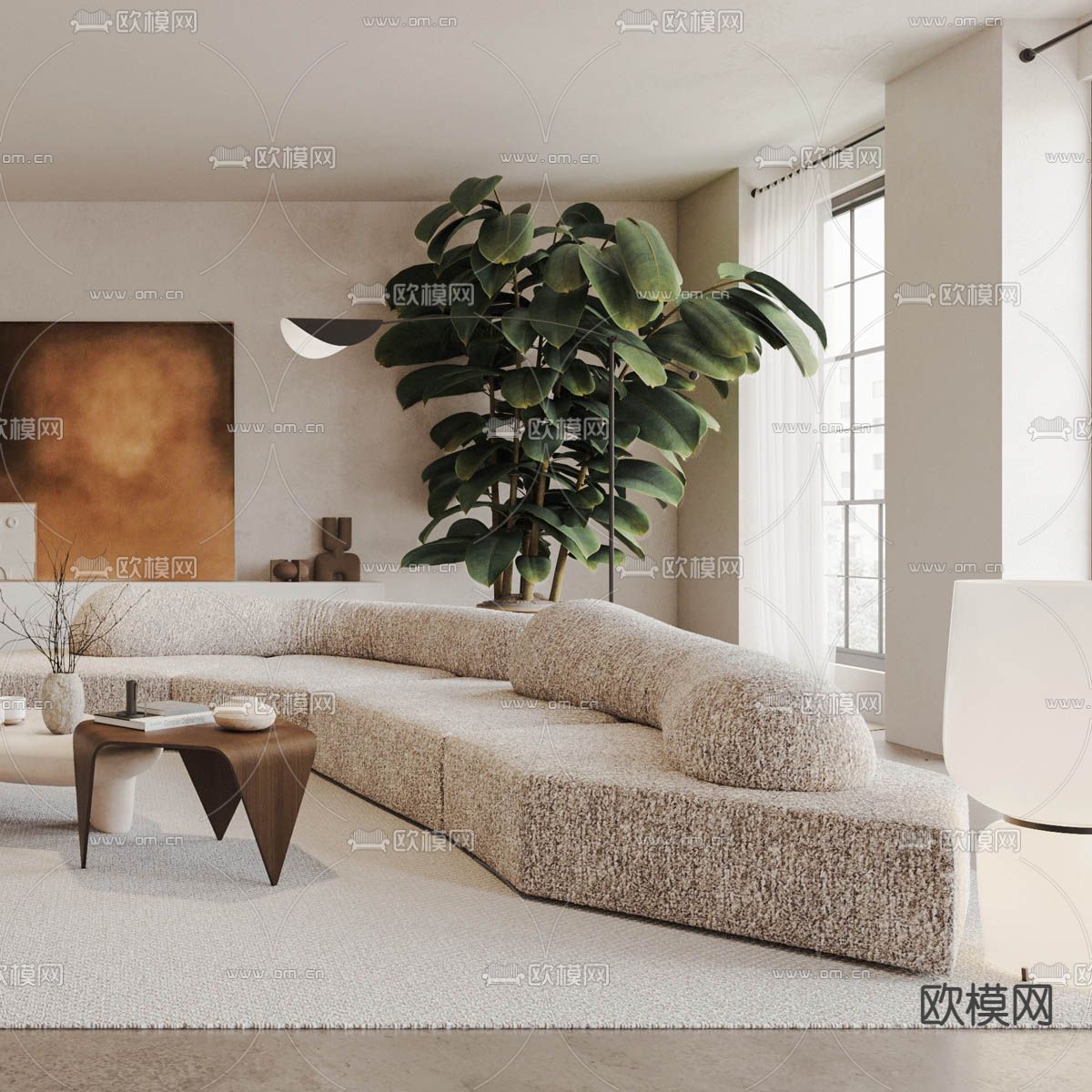 侘寂风客厅3d模型下载（渲染图3）