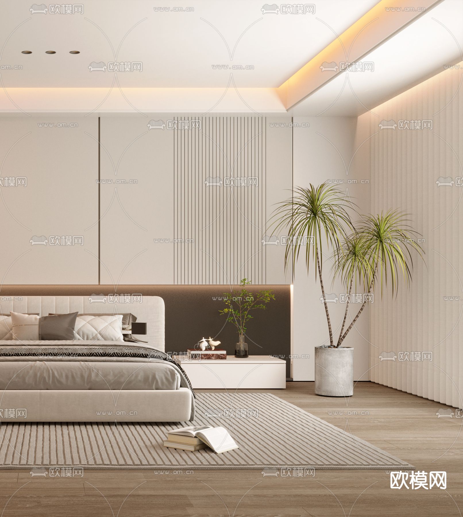 奶油风卧室 主人房3d模型下载（渲染图3）