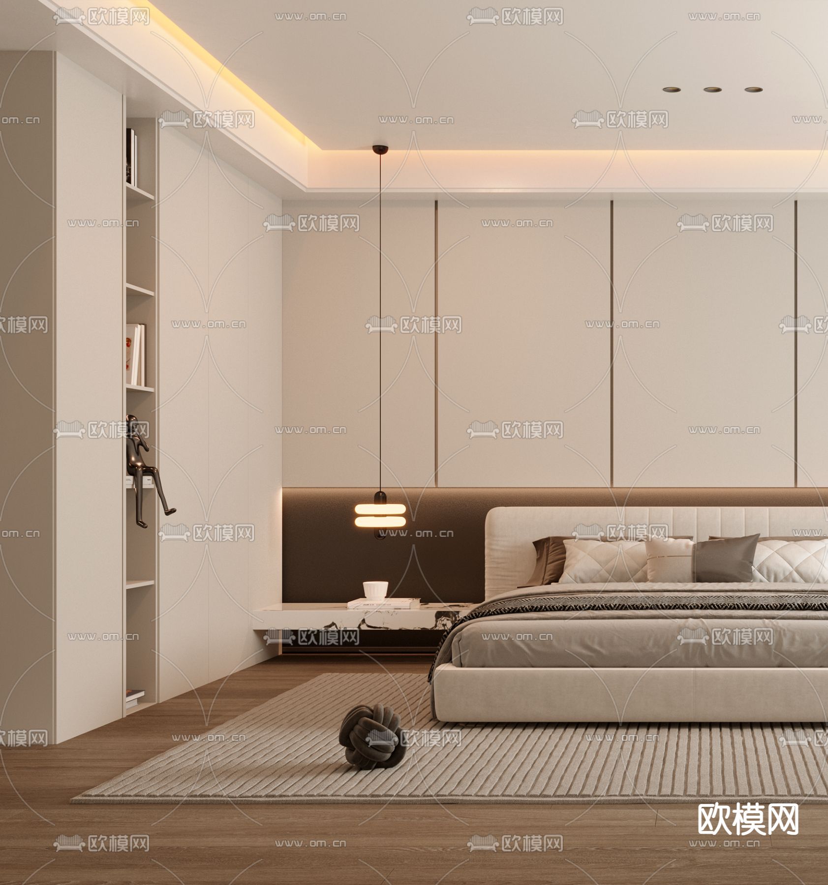 奶油风卧室 主人房3d模型下载（渲染图2）