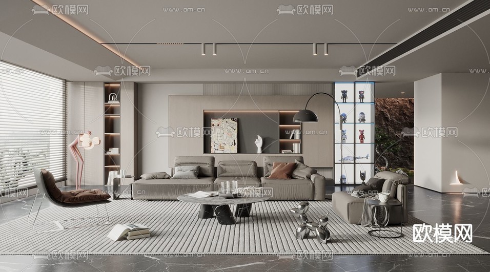现代客厅3d模型下载_ID14066541_3dmax免费模型-欧模网