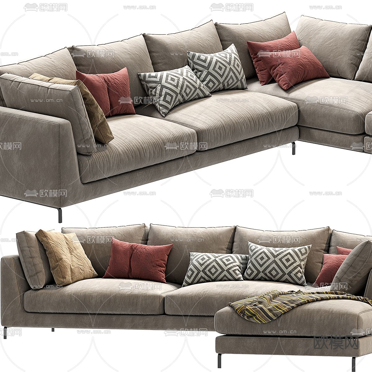 Sectional 现代多人沙发3d模型下载（渲染图2）