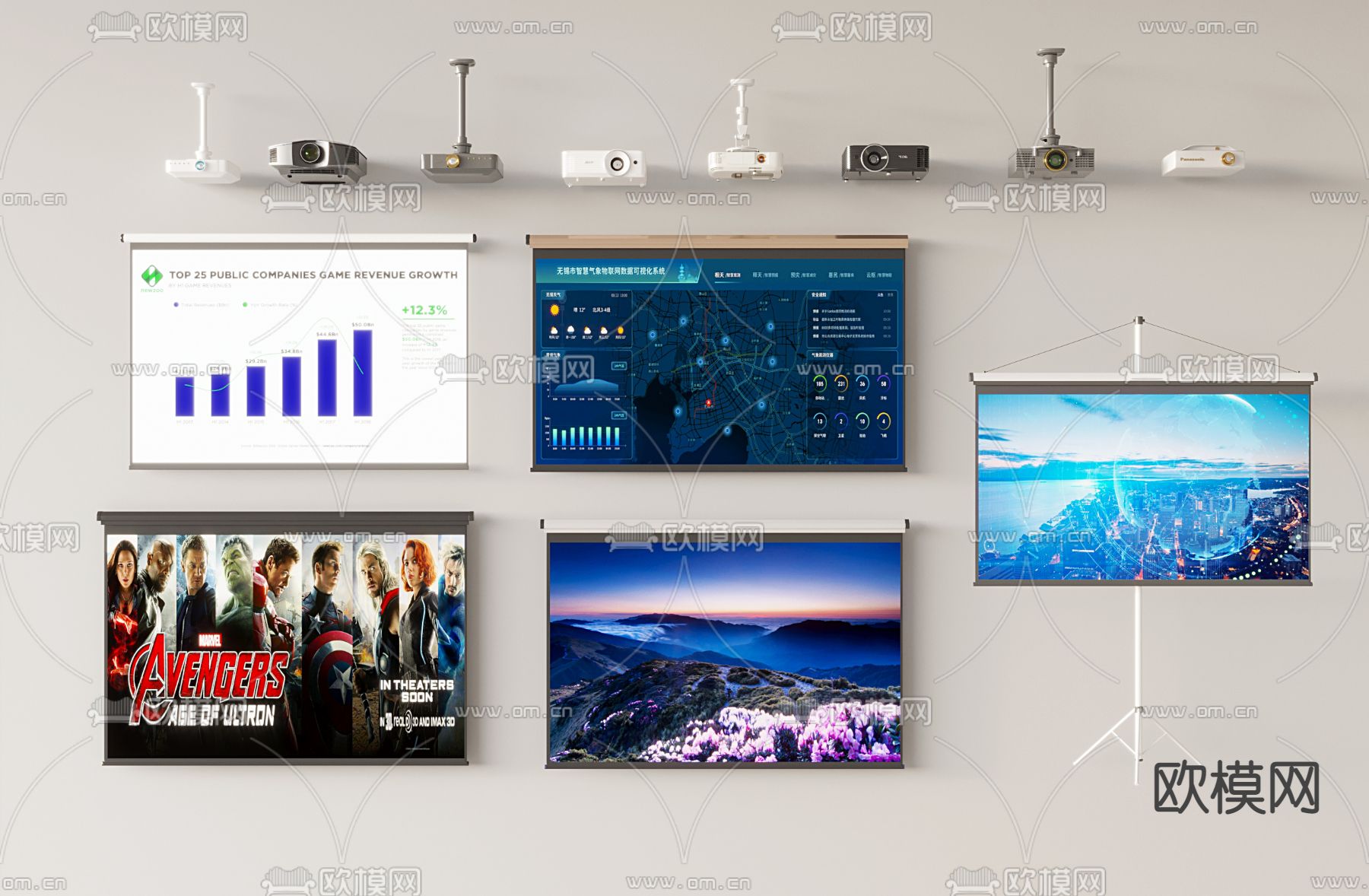 投影幕 投影仪3d模型
