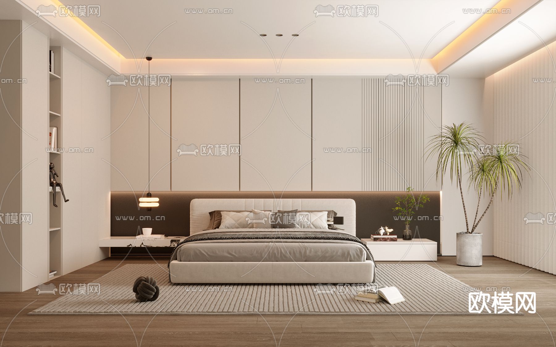 奶油风卧室 主人房3d模型下载（渲染图1）
