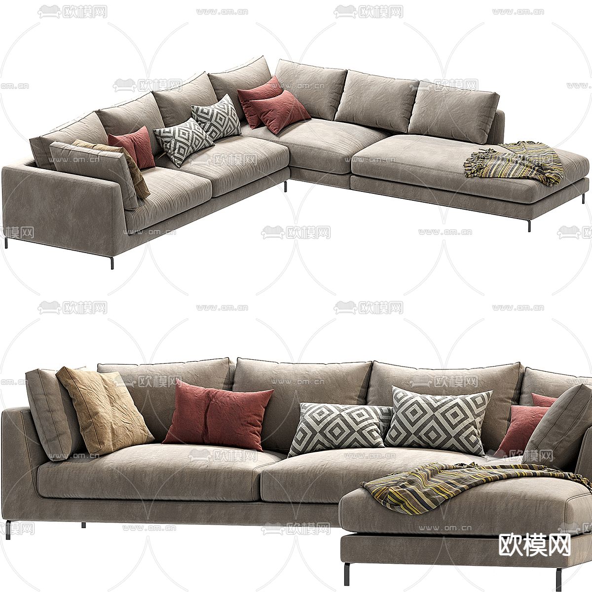 Sectional 现代多人沙发3d模型下载（渲染图3）