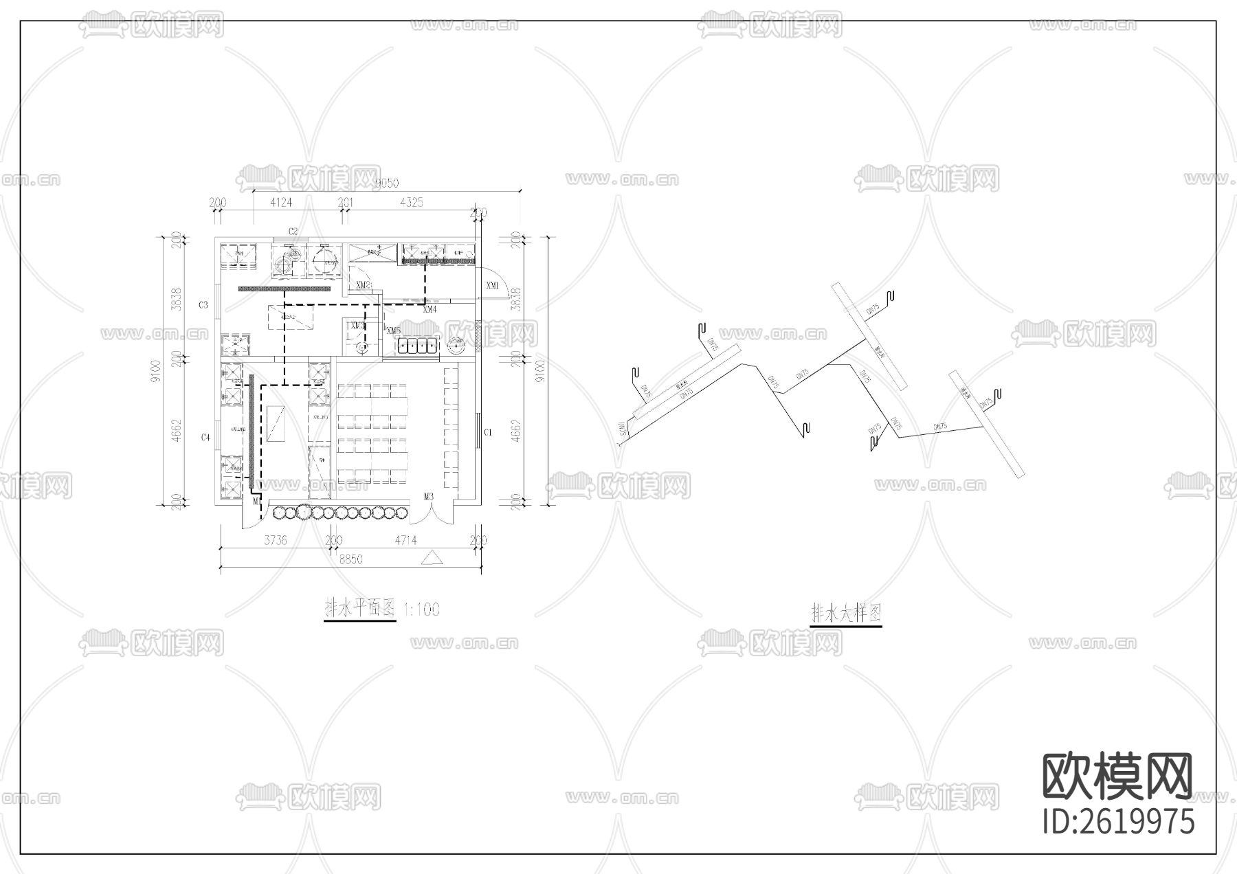 饭堂给排水设计cad施工图下载（渲染图1）