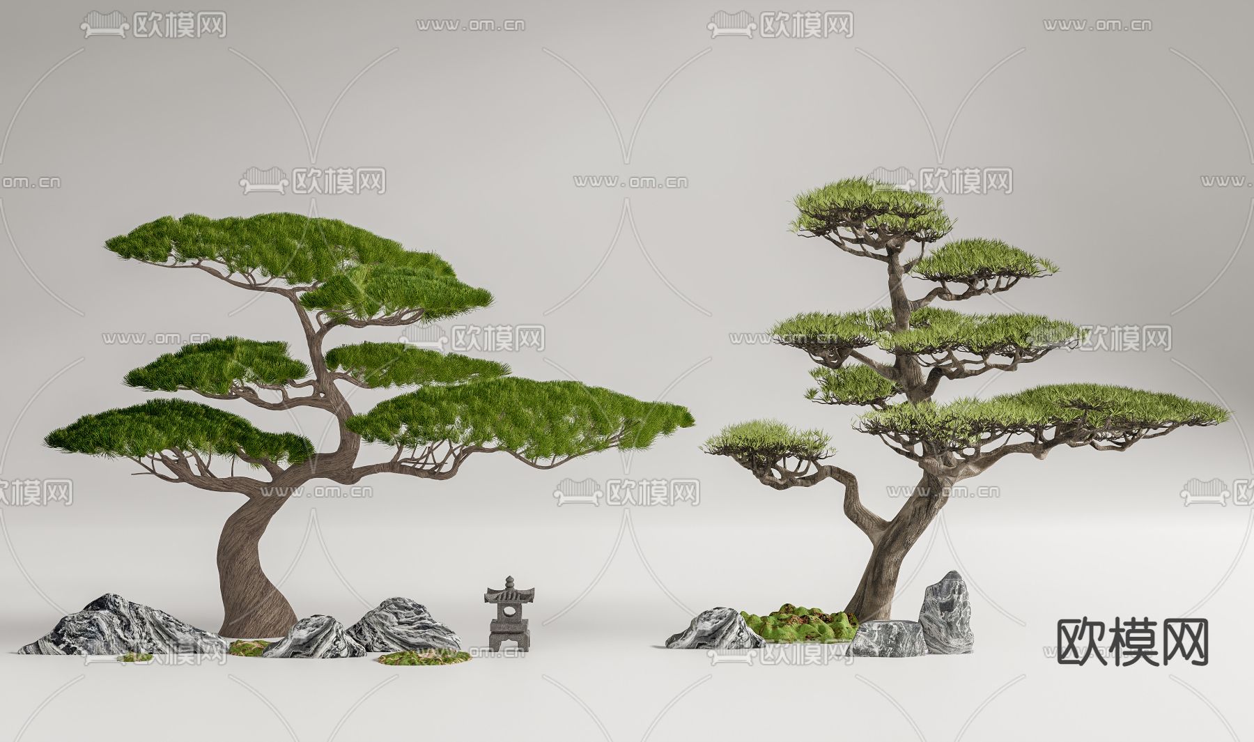 新中式松树 罗汉松 迎客松su模型下载（渲染图1）