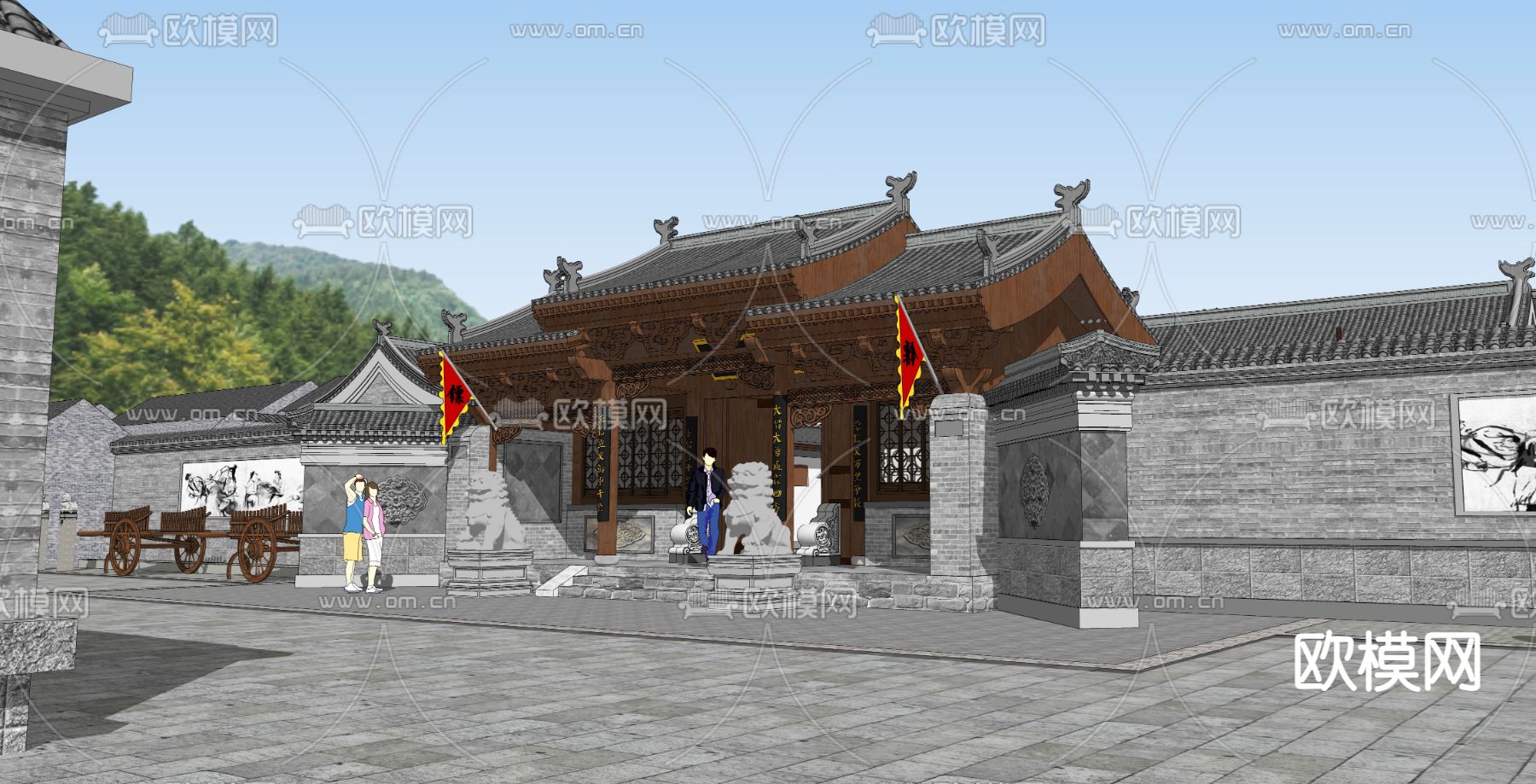 山西古镖局su模型下载（渲染图1）