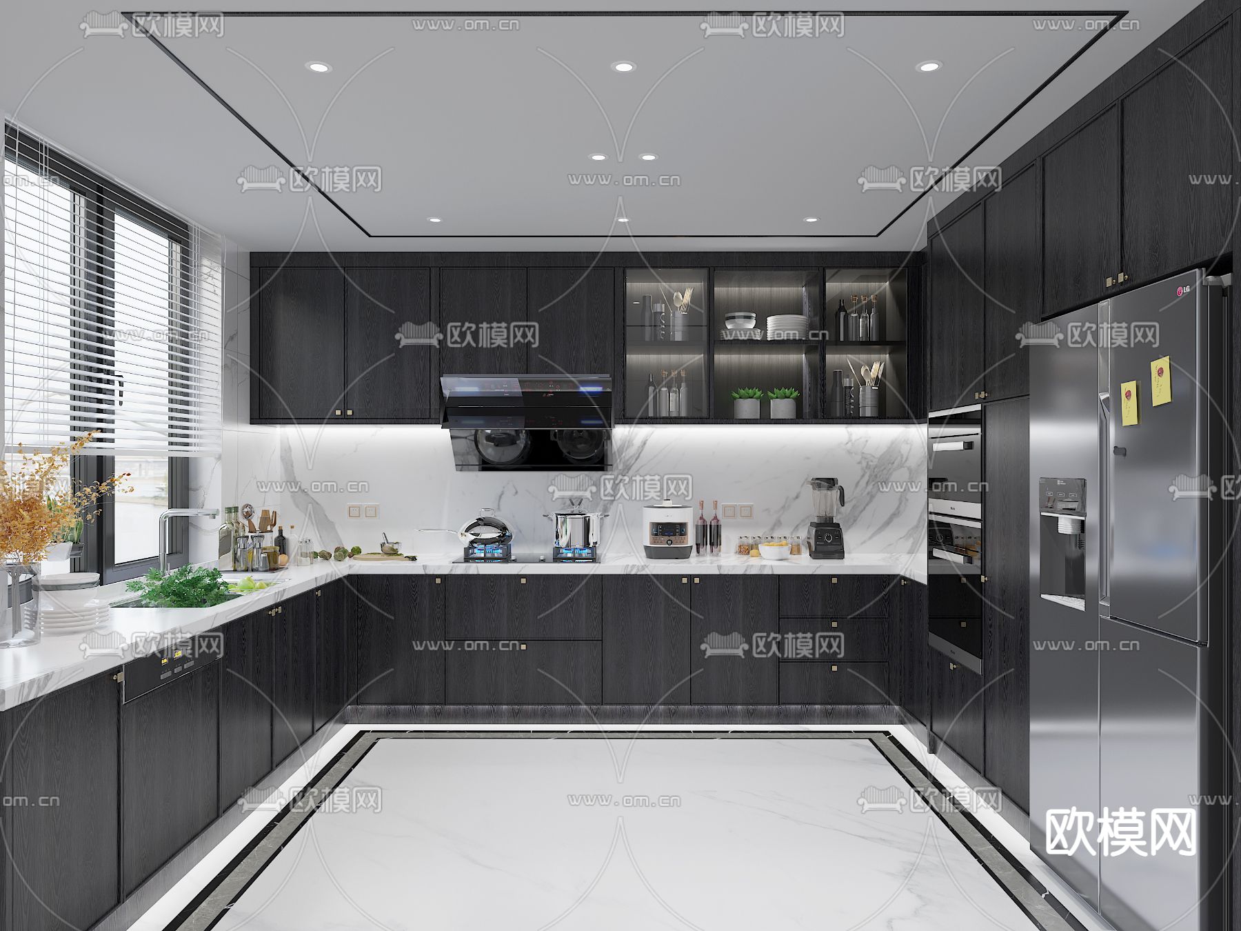高级灰厨房 橱柜3d模型下载（渲染图2）