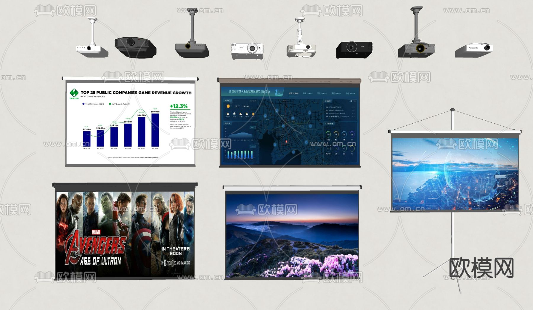 投影幕布 投影仪su模型下载（渲染图2）