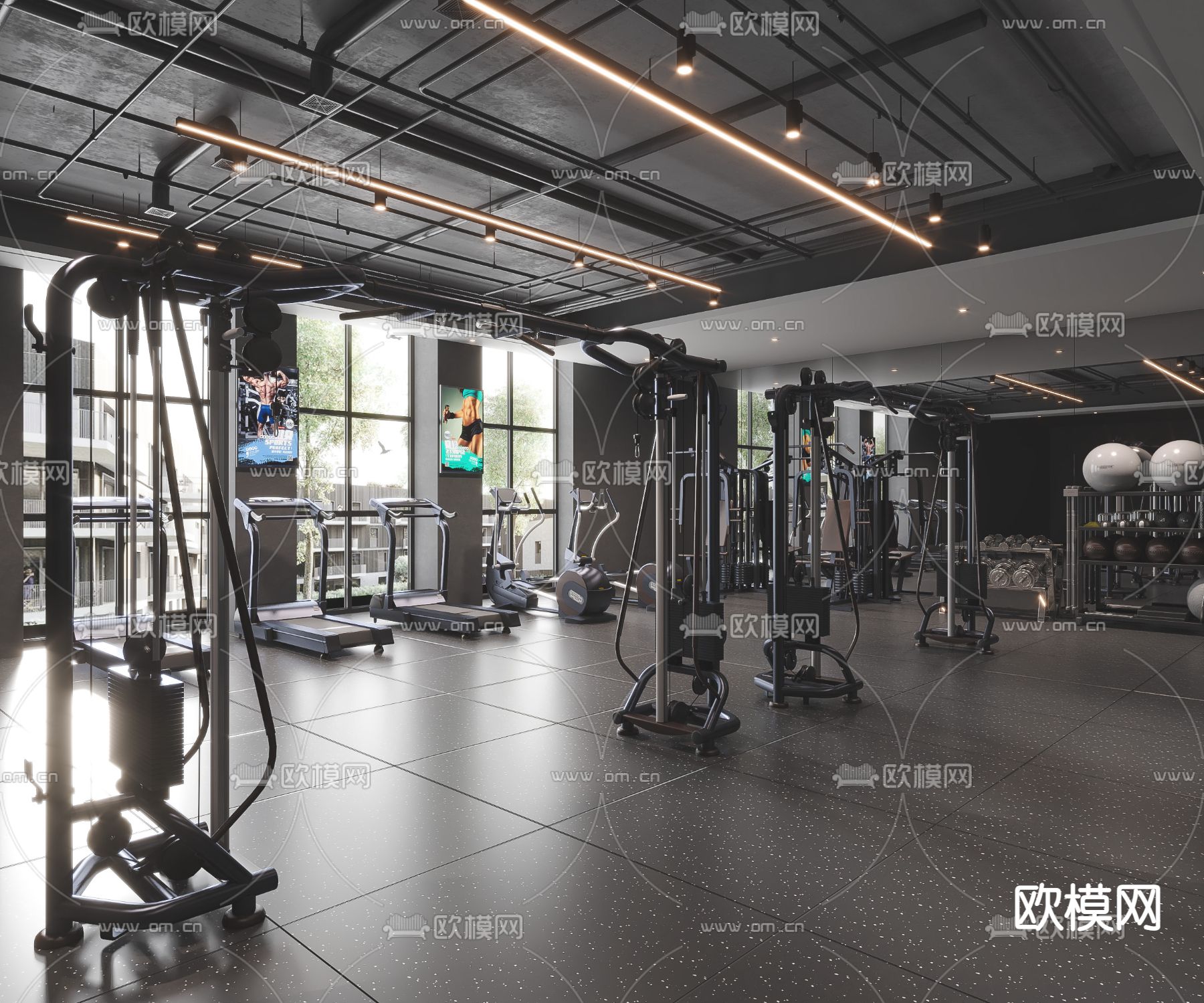 工业风健身房su模型下载（渲染图3）