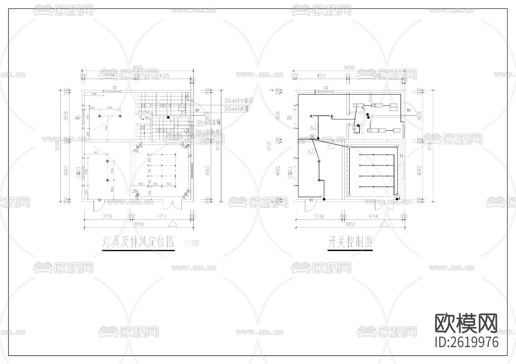 饭堂给电气设计cad施工图下载（渲染图1）