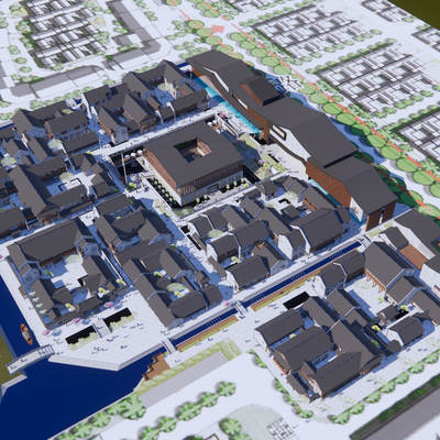  新中式商业街鸟瞰su模型 