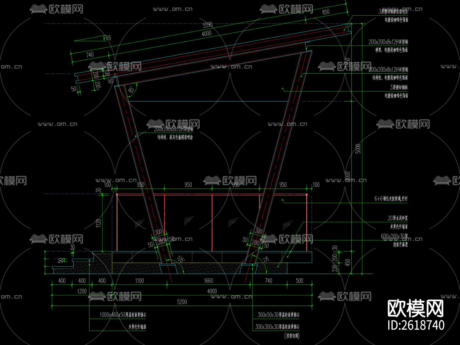 人防出入口廊架CAD施工图下载（渲染图5）