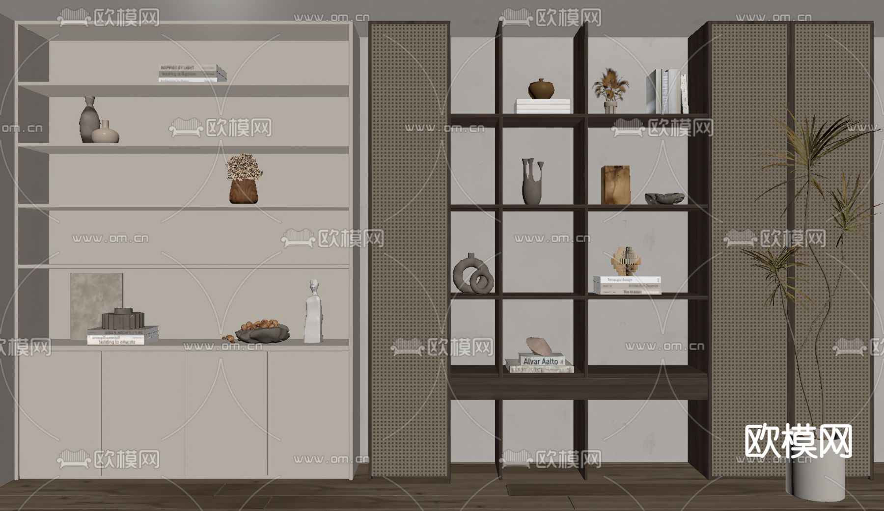 侘寂书柜su模型下载（渲染图3）