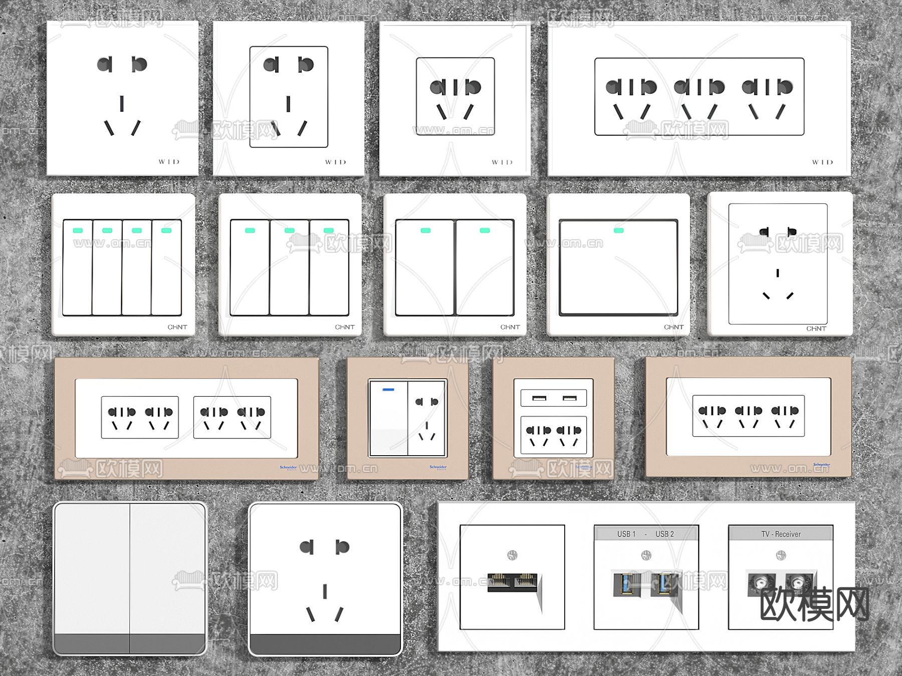 开关 插座 面板3d模型下载