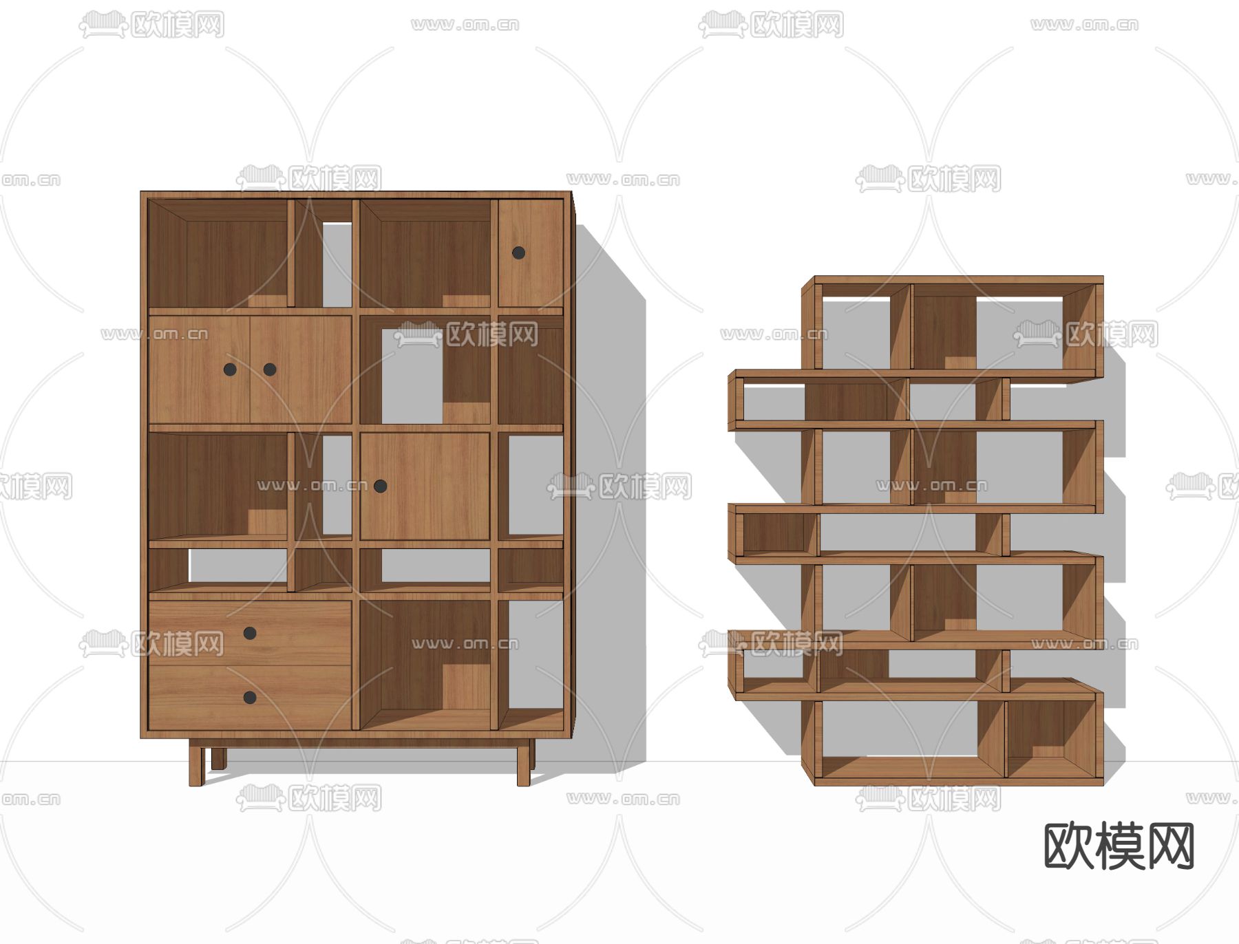 新中式书柜su模型下载（渲染图2）