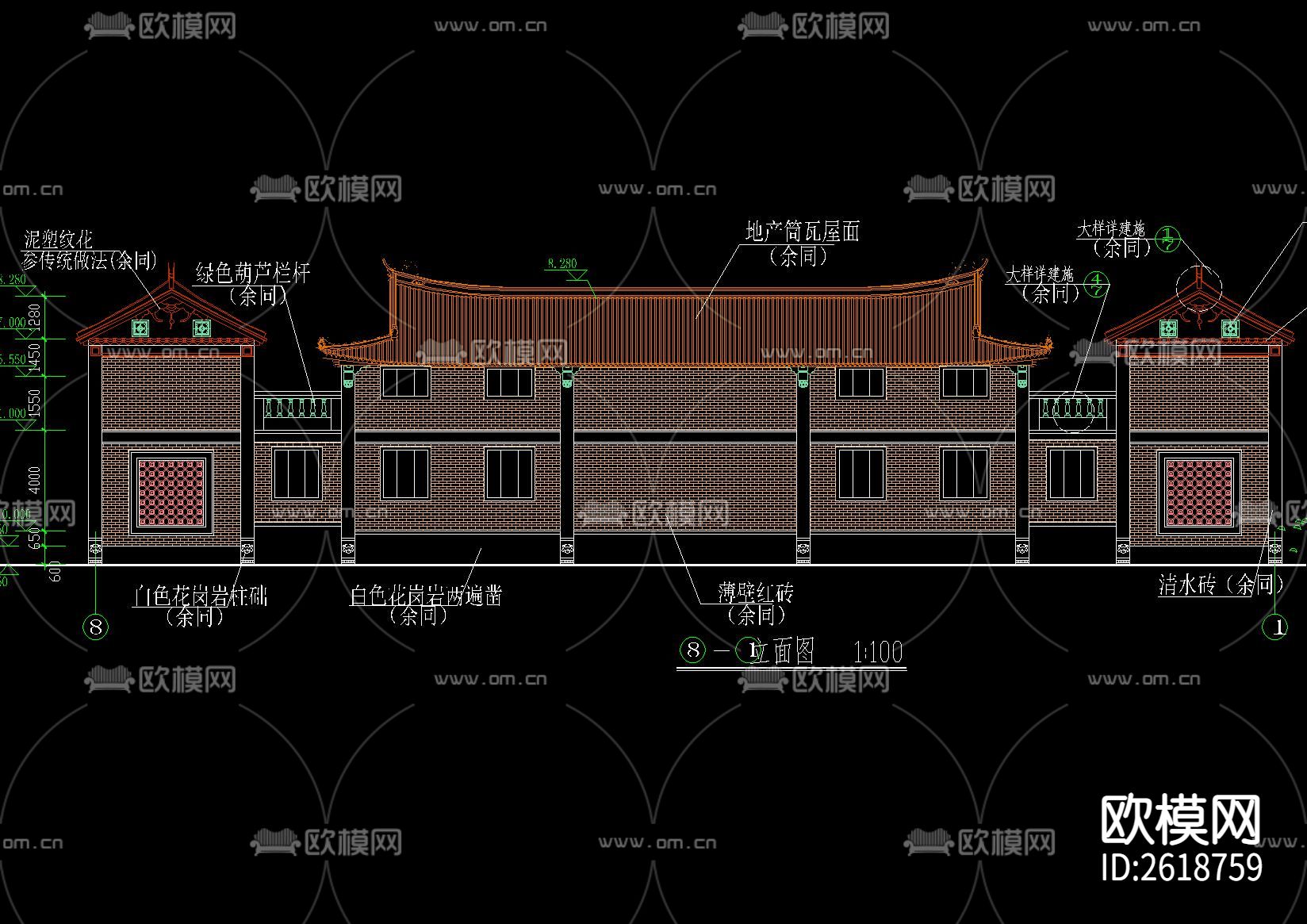 中式古建筑CAD施工图下载（渲染图3）