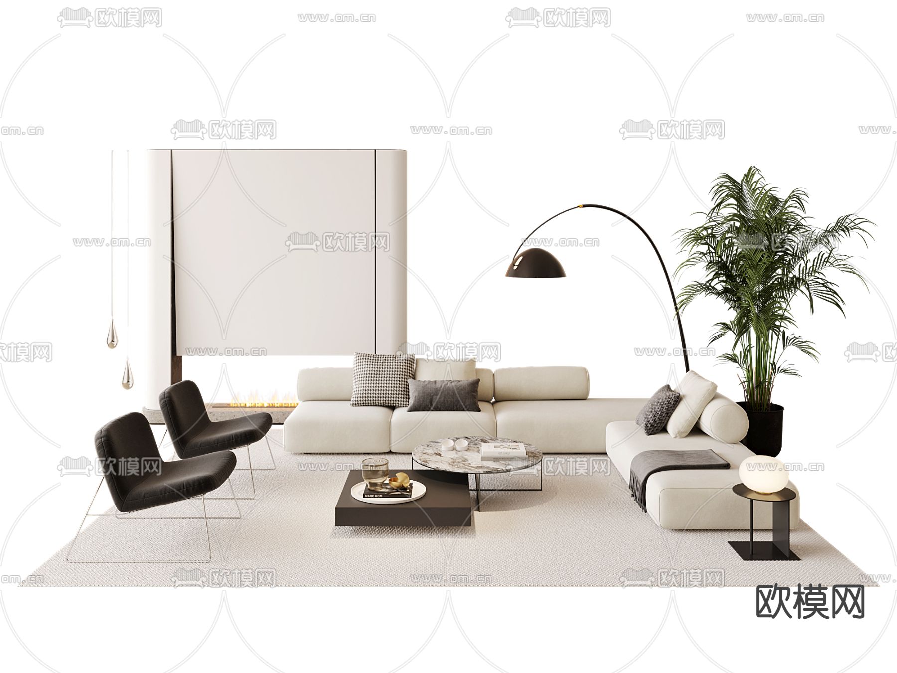 现代组合沙发su模型下载（渲染图1）