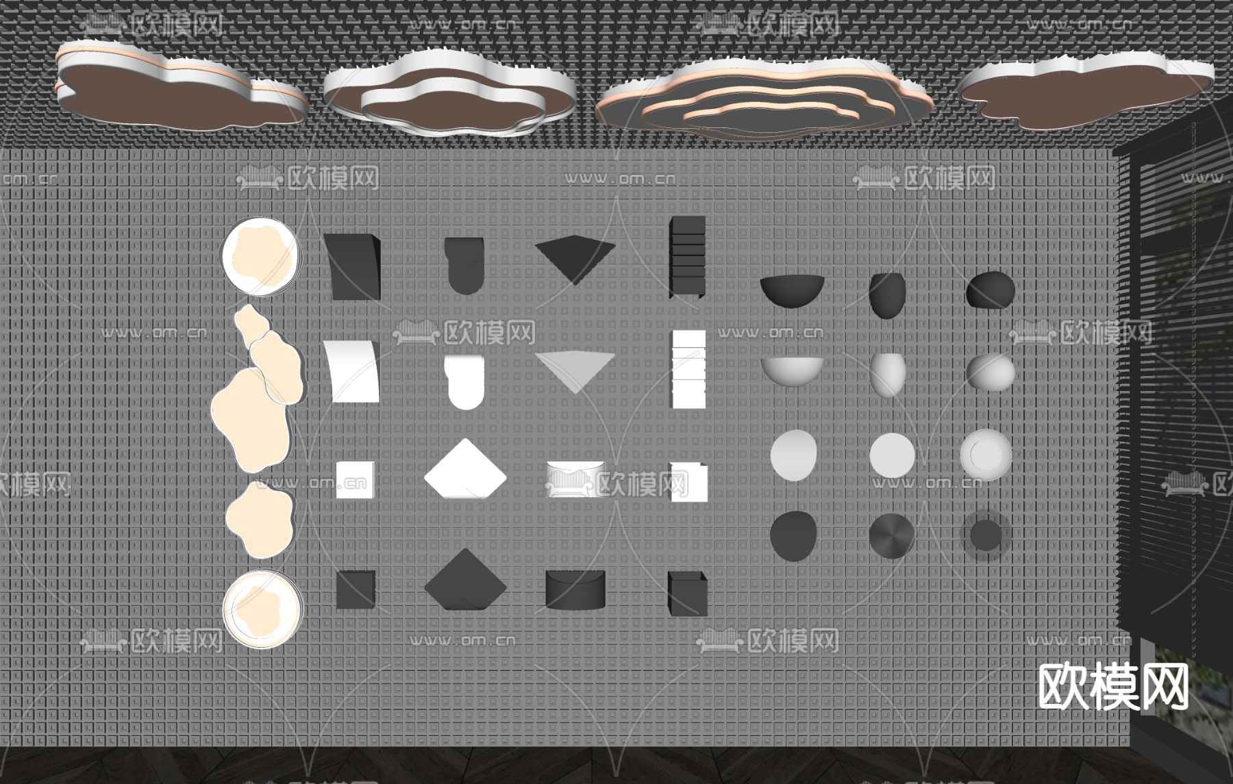 现代云朵壁灯 吸顶灯su模型下载（渲染图2）