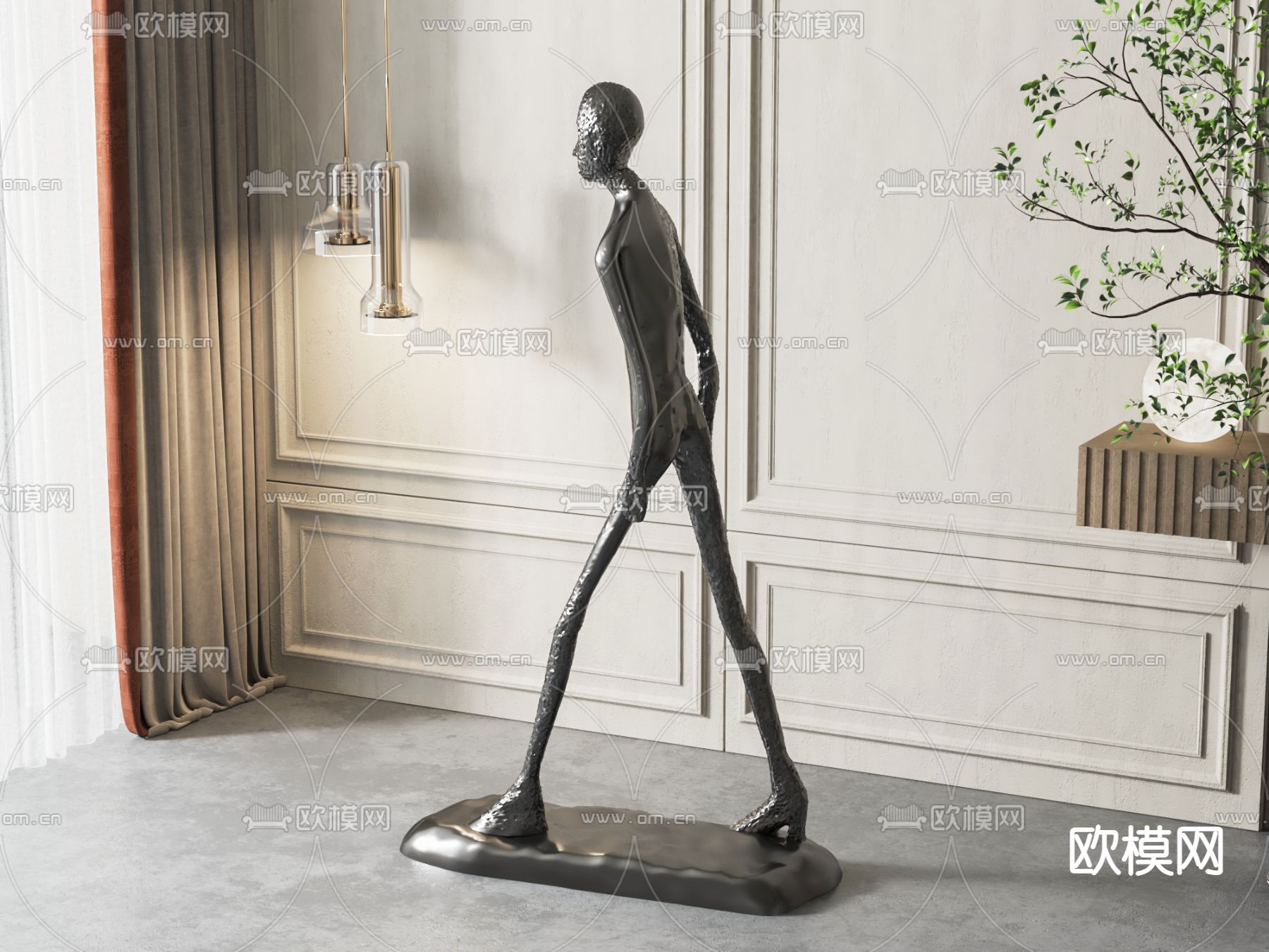 现代人物雕塑su模型下载（渲染图1）