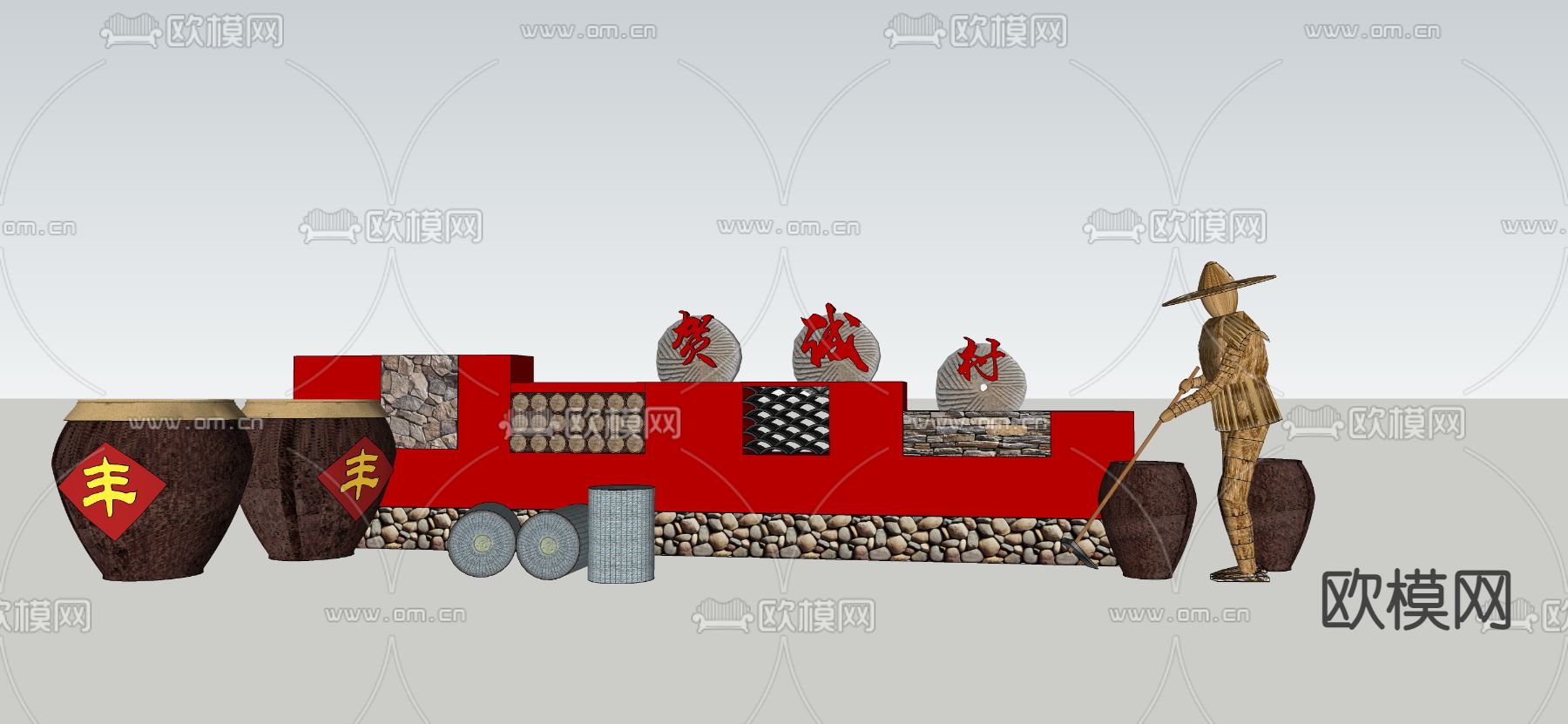 现代红色文化雕塑su模型