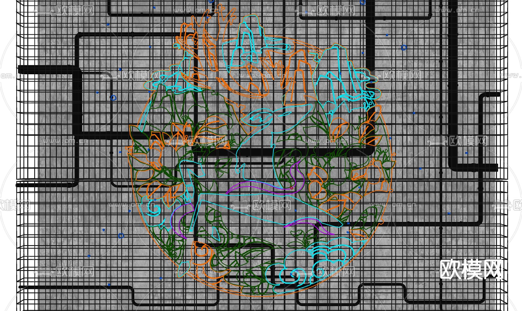 霓虹灯 国潮灯 装饰灯su模型下载（渲染图2）