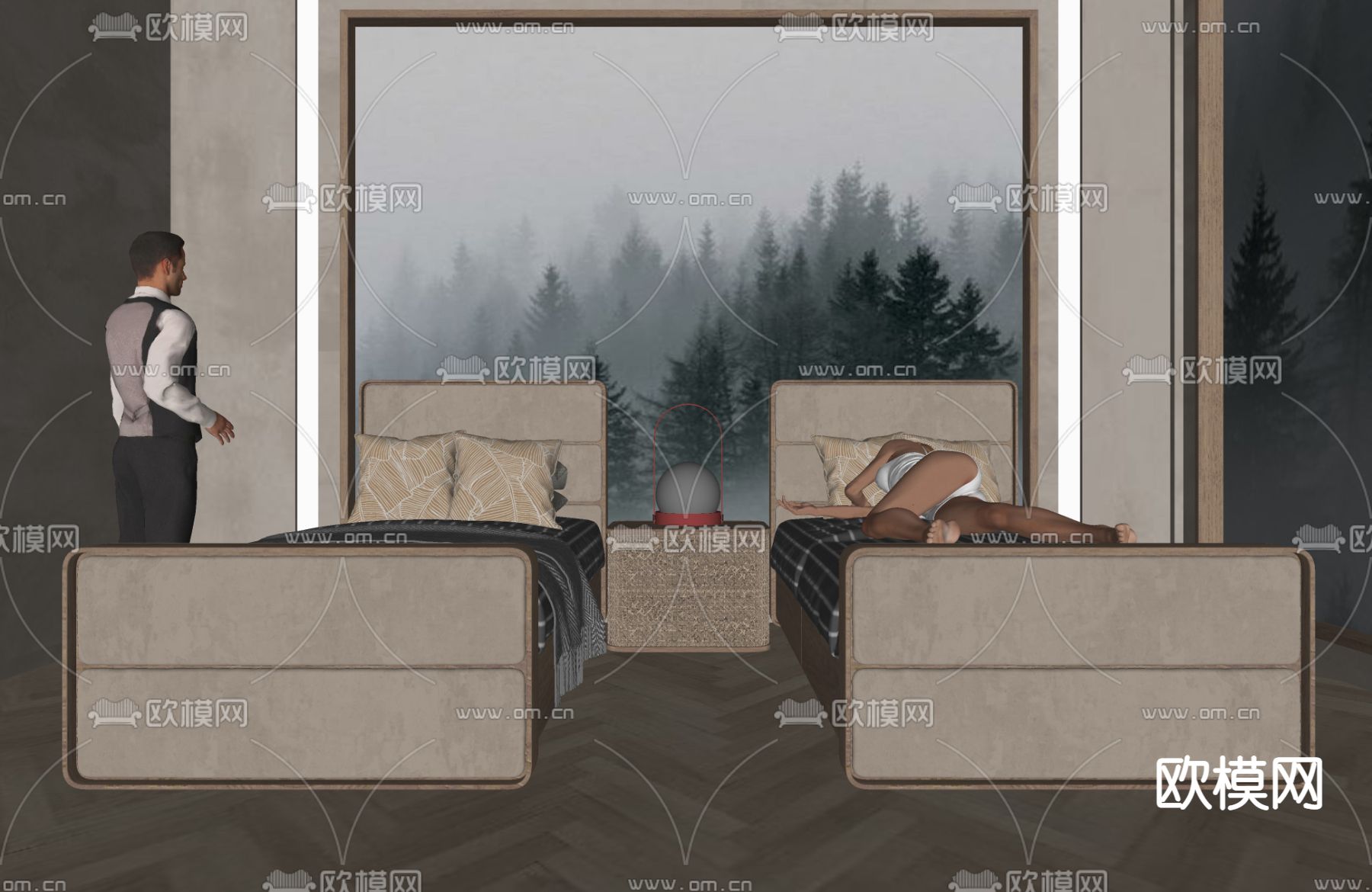 侘寂风按摩单人床su模型下载（渲染图2）