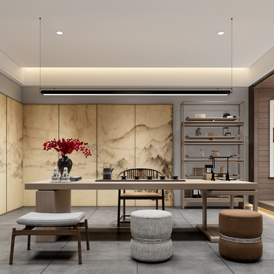  中式茶室su模型 