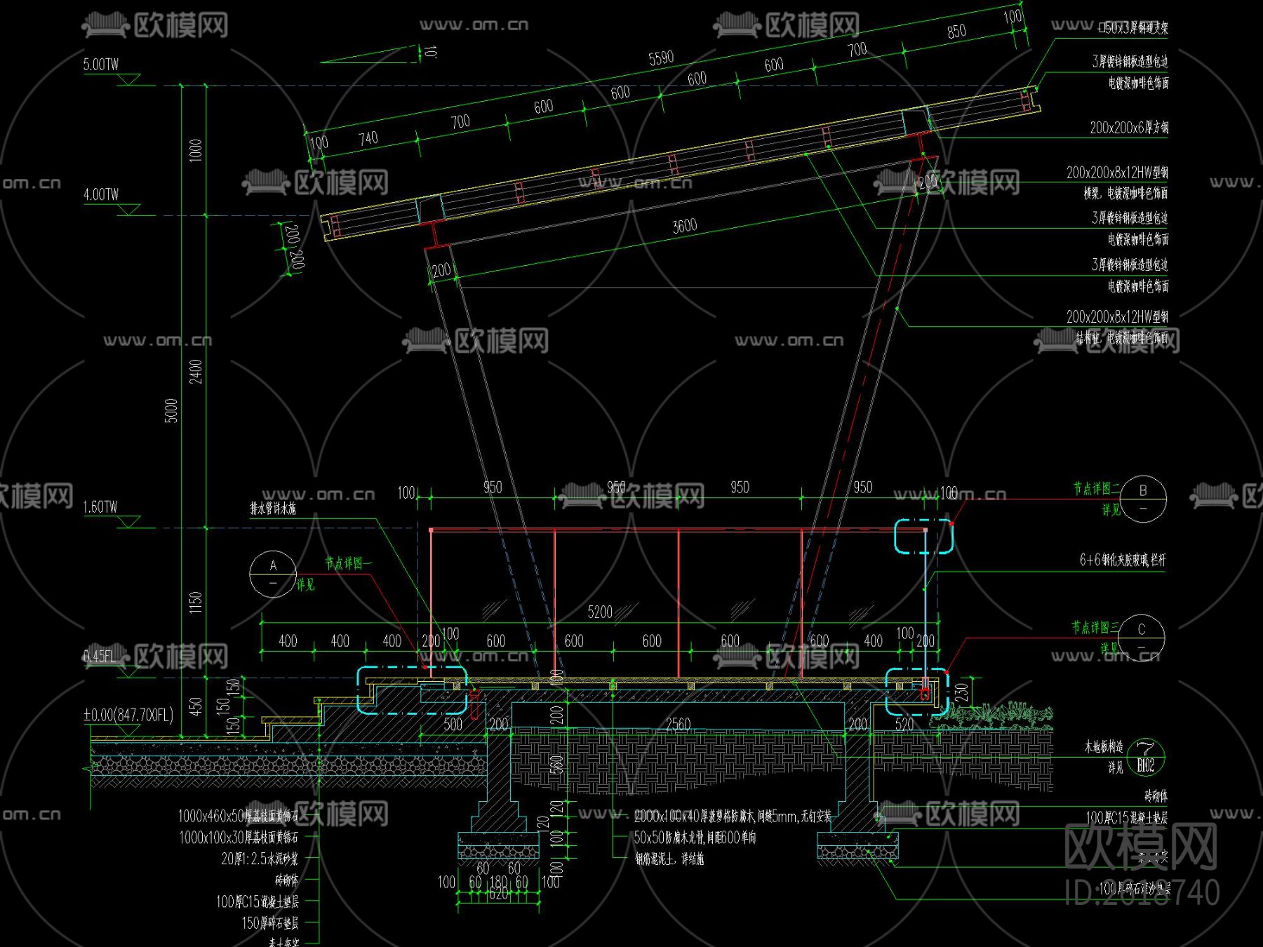 人防出入口廊架CAD施工图下载（渲染图6）
